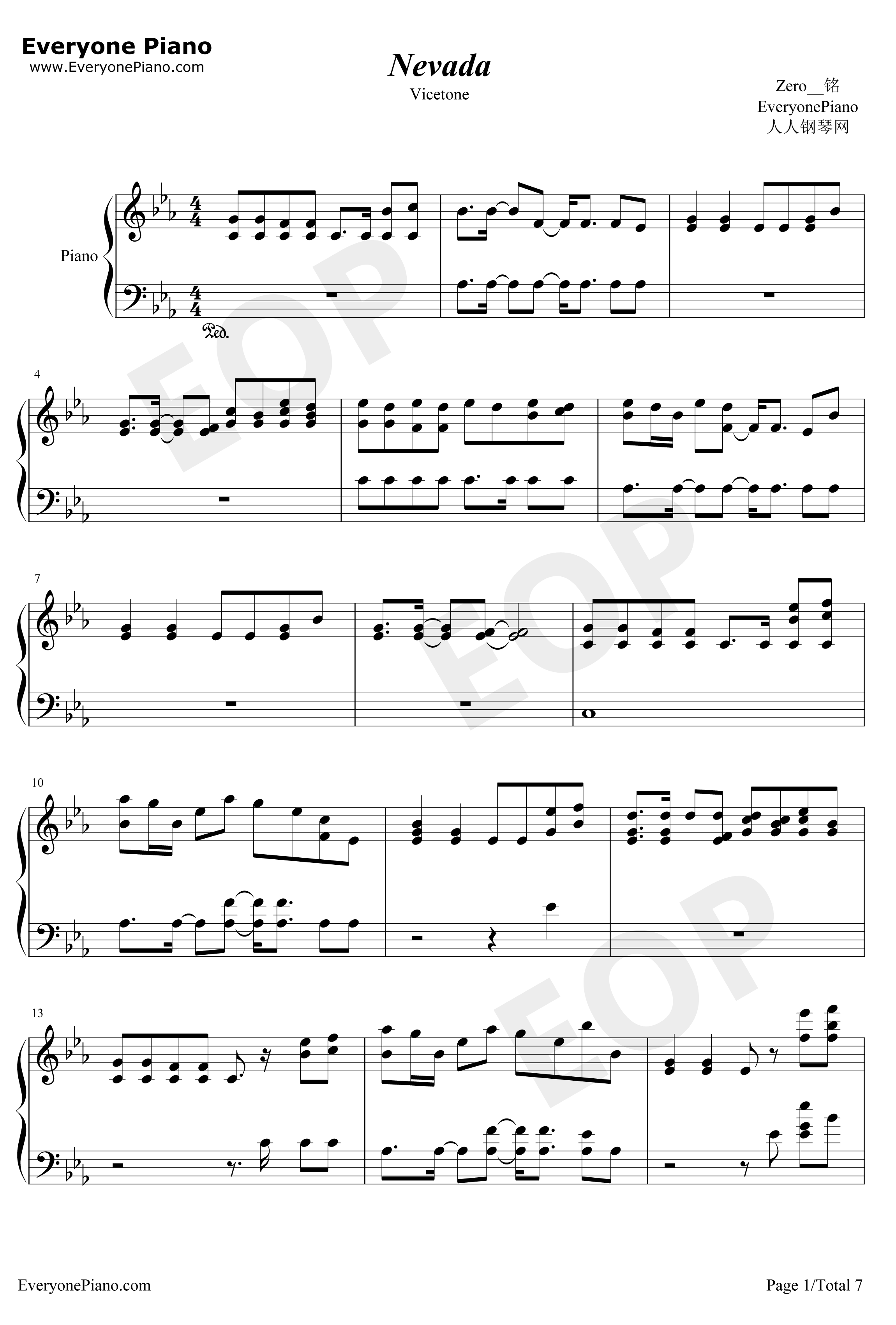 Nevada钢琴谱-Vicetone1