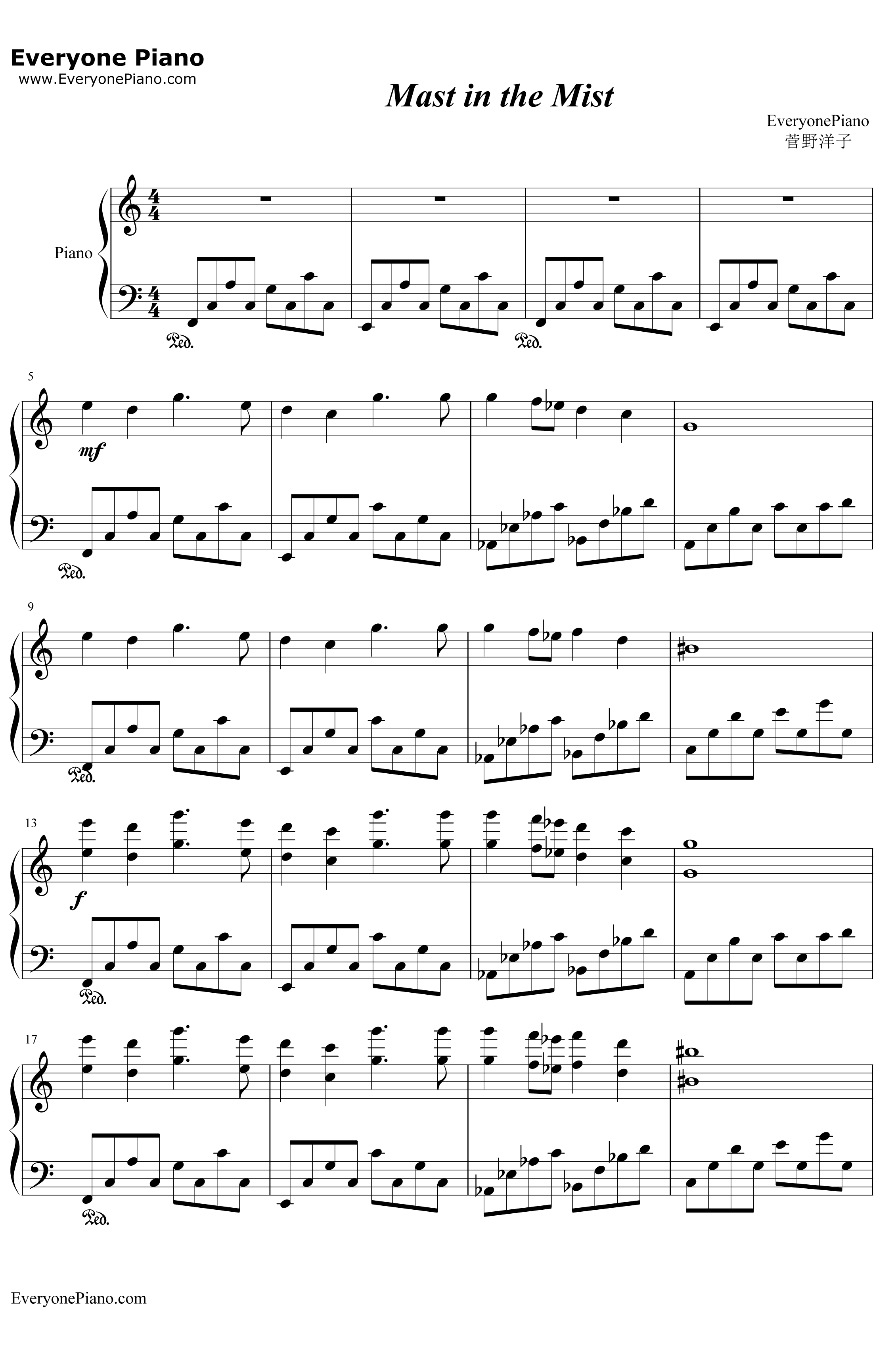 MastintheMist钢琴谱-菅野洋子-大航海时代2背景音乐1