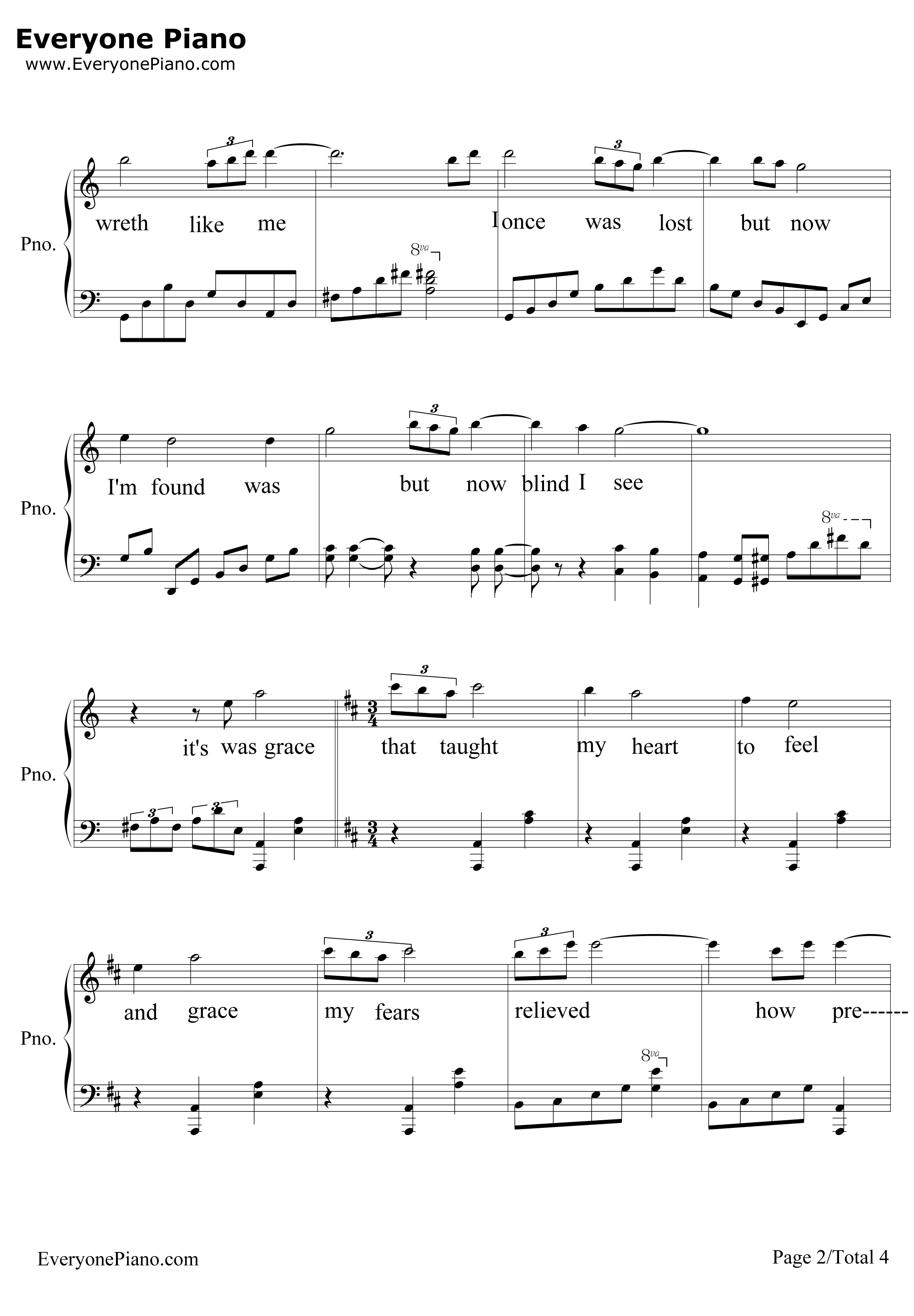 Amazing Grace钢琴谱-约翰·牛顿-奇异恩典2