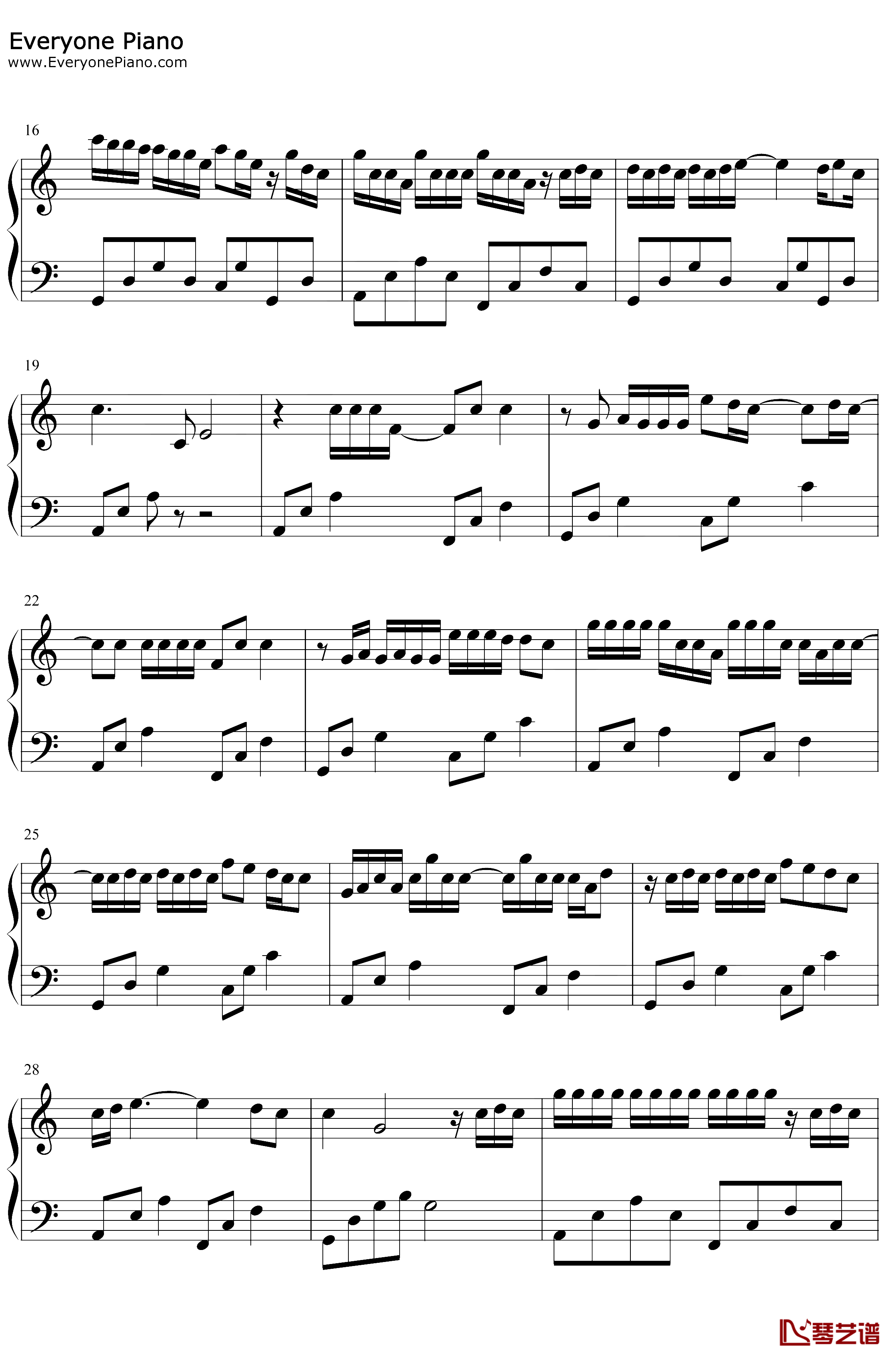 还是分开钢琴谱 张叶蕾 C调简单版 我和你猜了又猜想过再想决定分开2