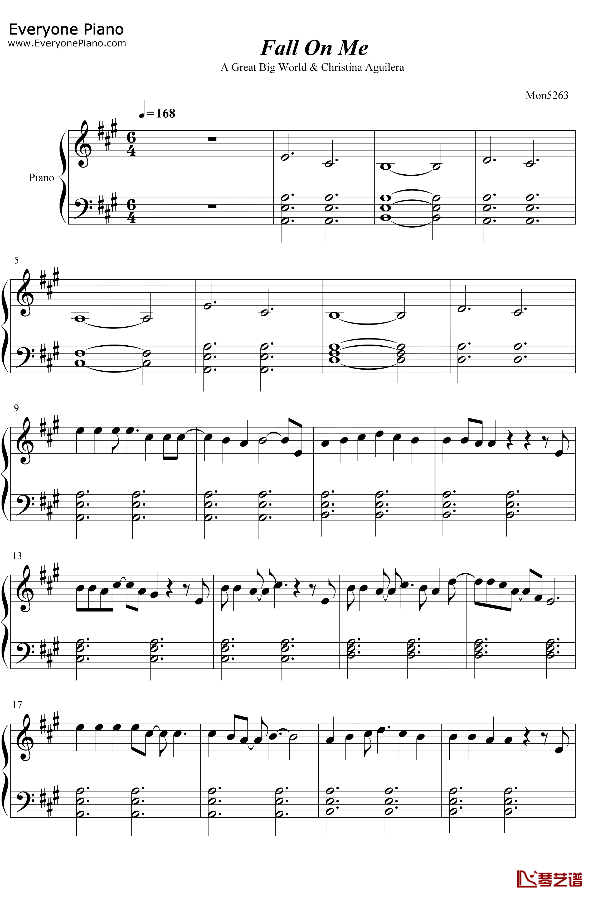 FallOnMe钢琴谱-A Great Big World Christina Aguilera1