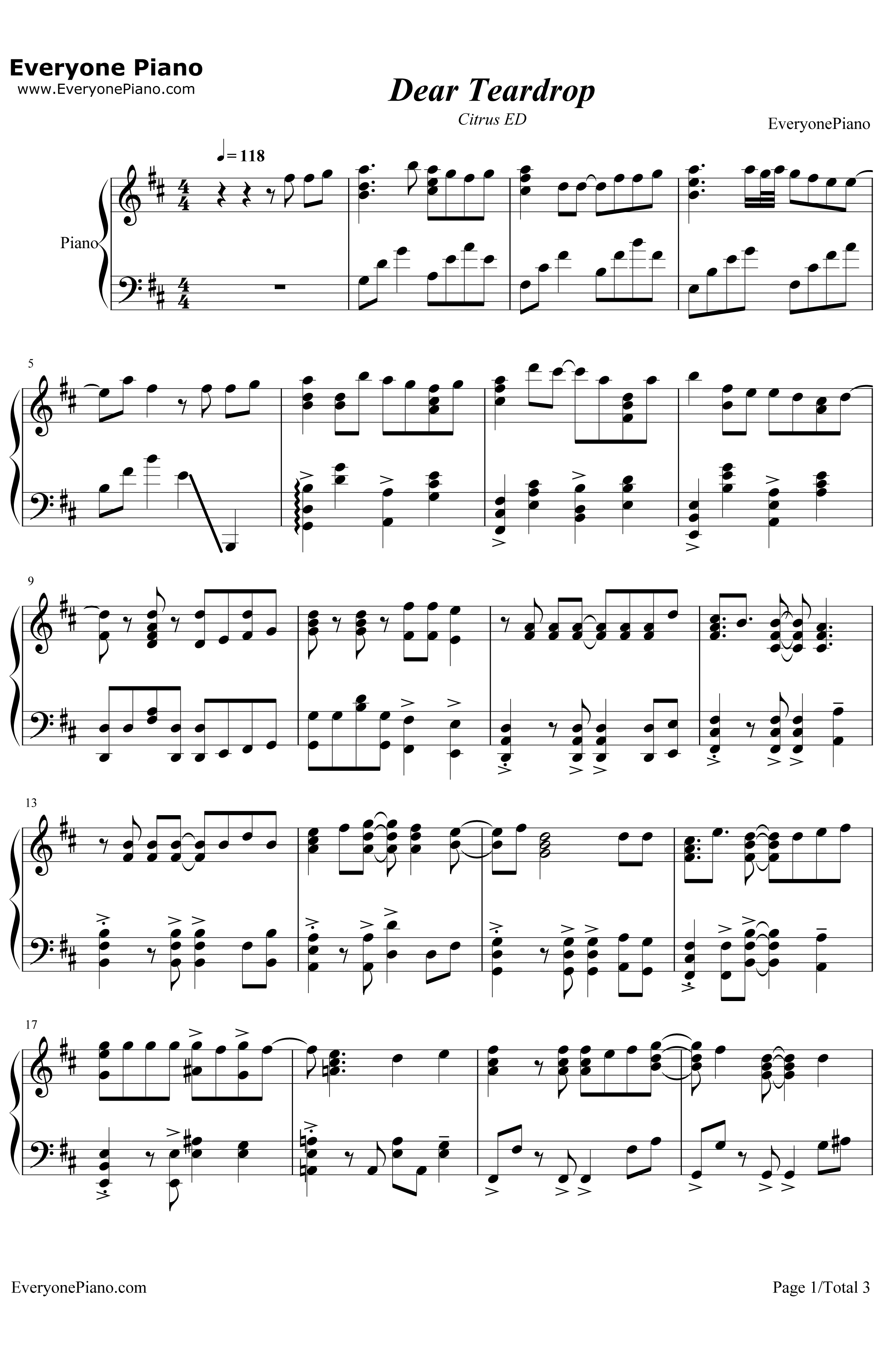 Dear Teardrop钢琴谱-MiaREGINA-CitrusED1