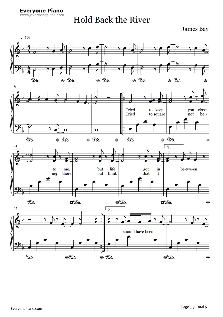 Hold Back the River钢琴谱-JamesBay1
