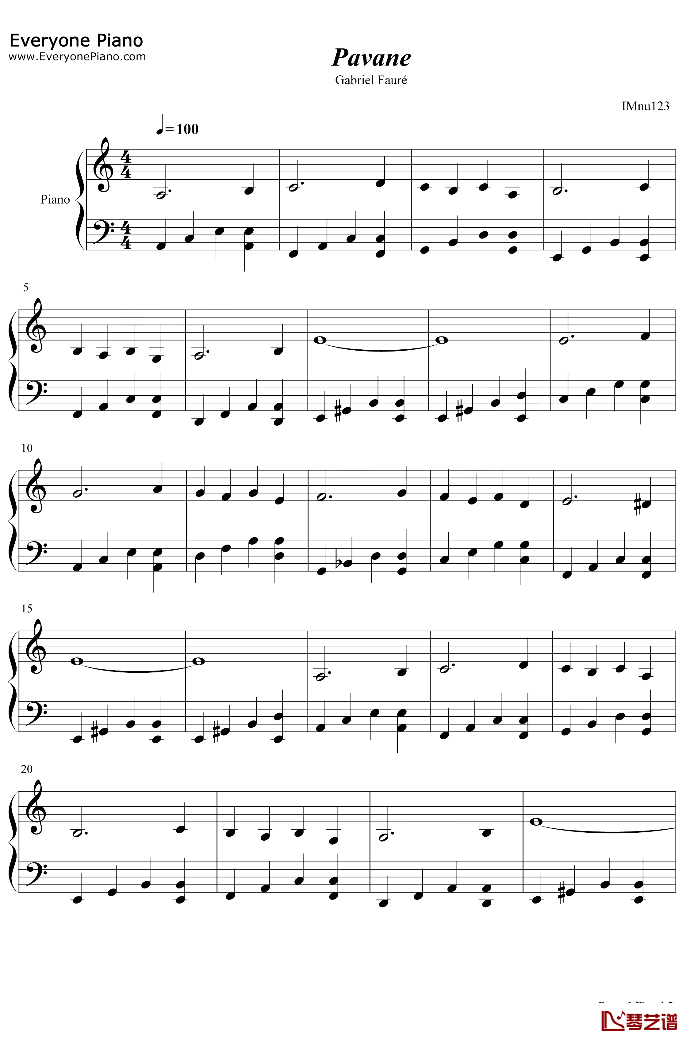 Pavane钢琴谱-Gabriel Fauré-帕凡舞曲1