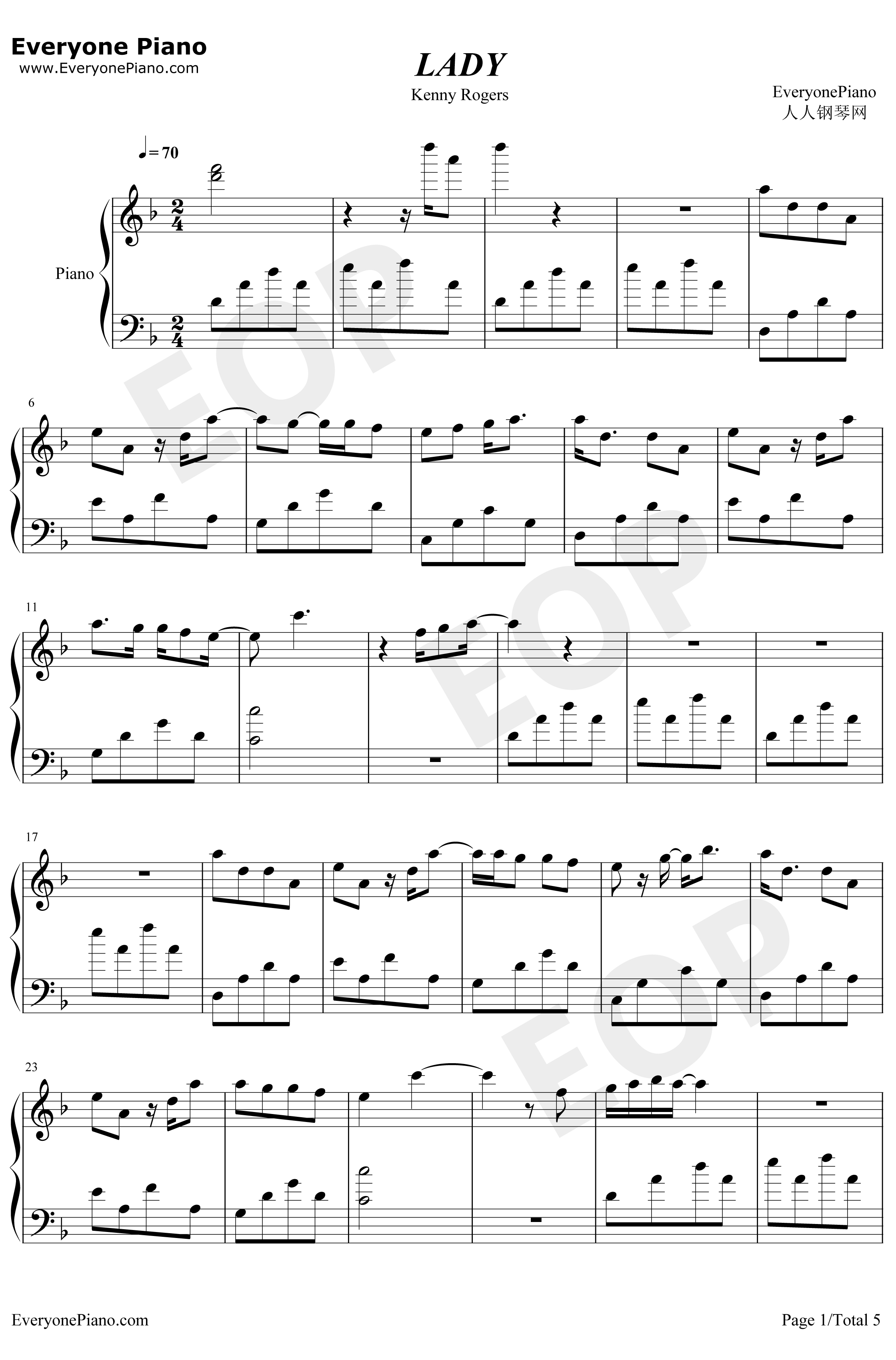 Lady钢琴谱-KennyRogers1