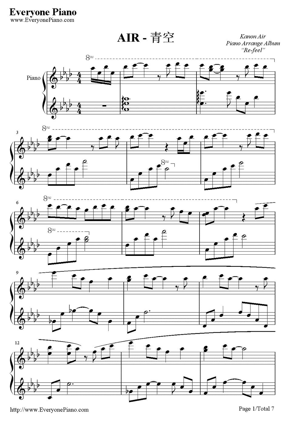 青空钢琴谱-lia-《AIR》插曲1