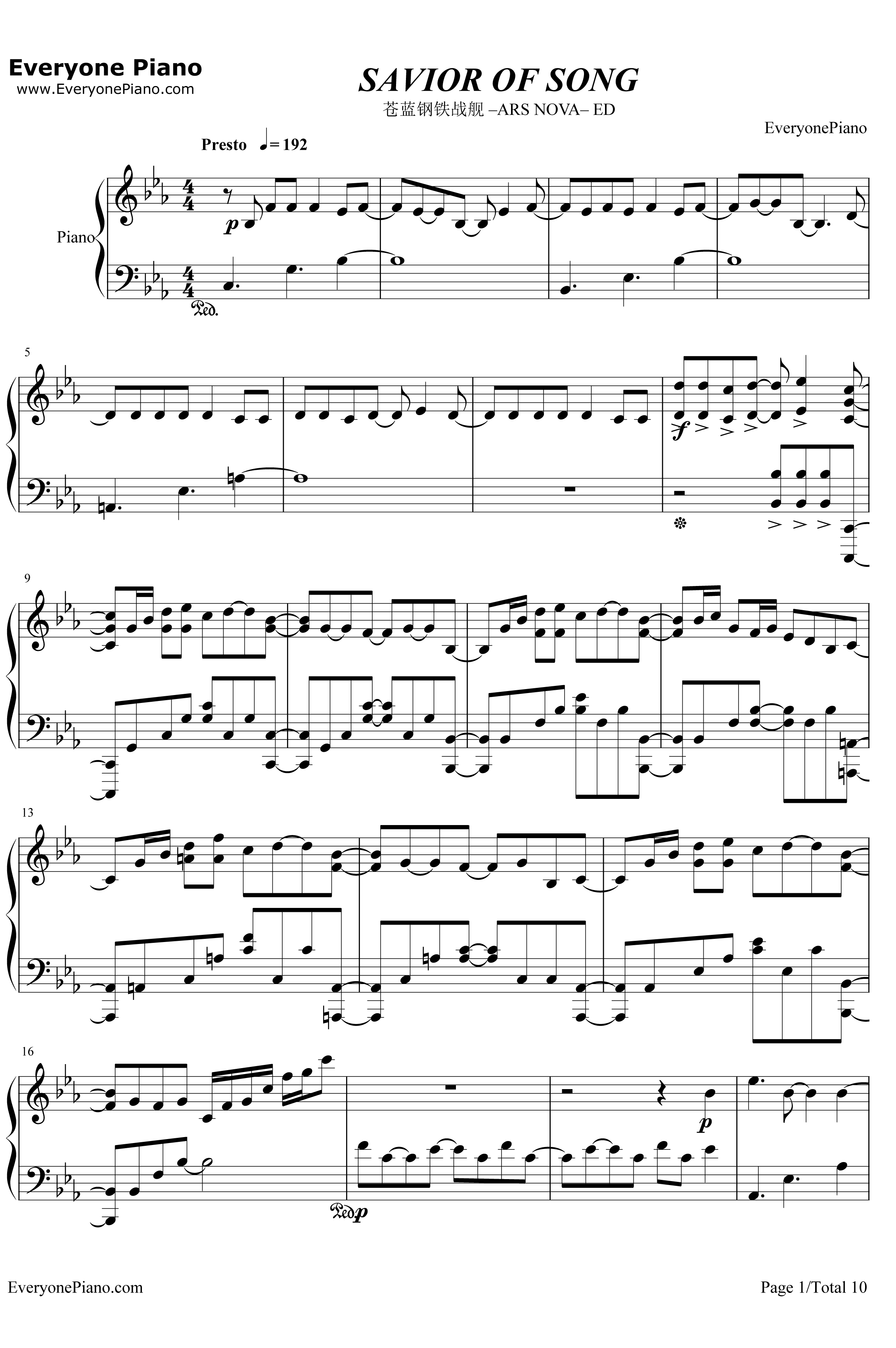 SAVIOR OF SONG钢琴谱-ナノMYFIRSTSTORY-苍蓝钢铁战舰–ARSNOVA–OP1