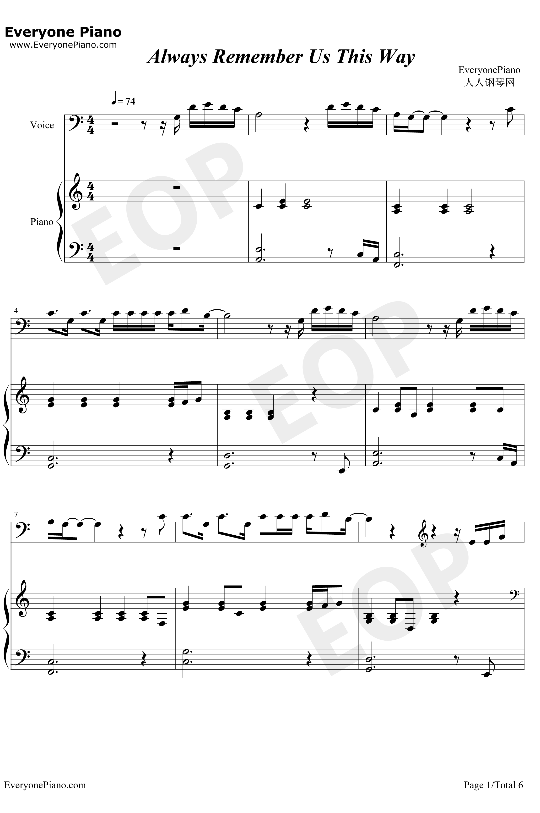 Always Remember Us This Way钢琴谱-LadyGaga-一个明星的诞生OST1