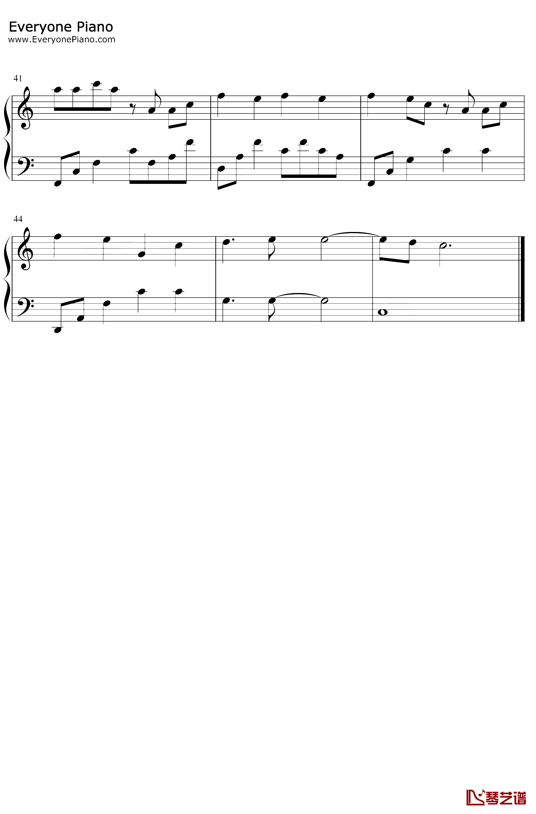 太委屈钢琴谱-陶晶莹-C调简单版3