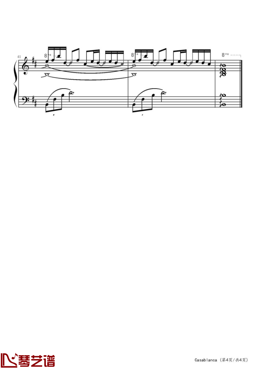 卡萨布兰卡钢琴谱-贝特·希金斯-电影《卡萨布兰卡》主题曲4