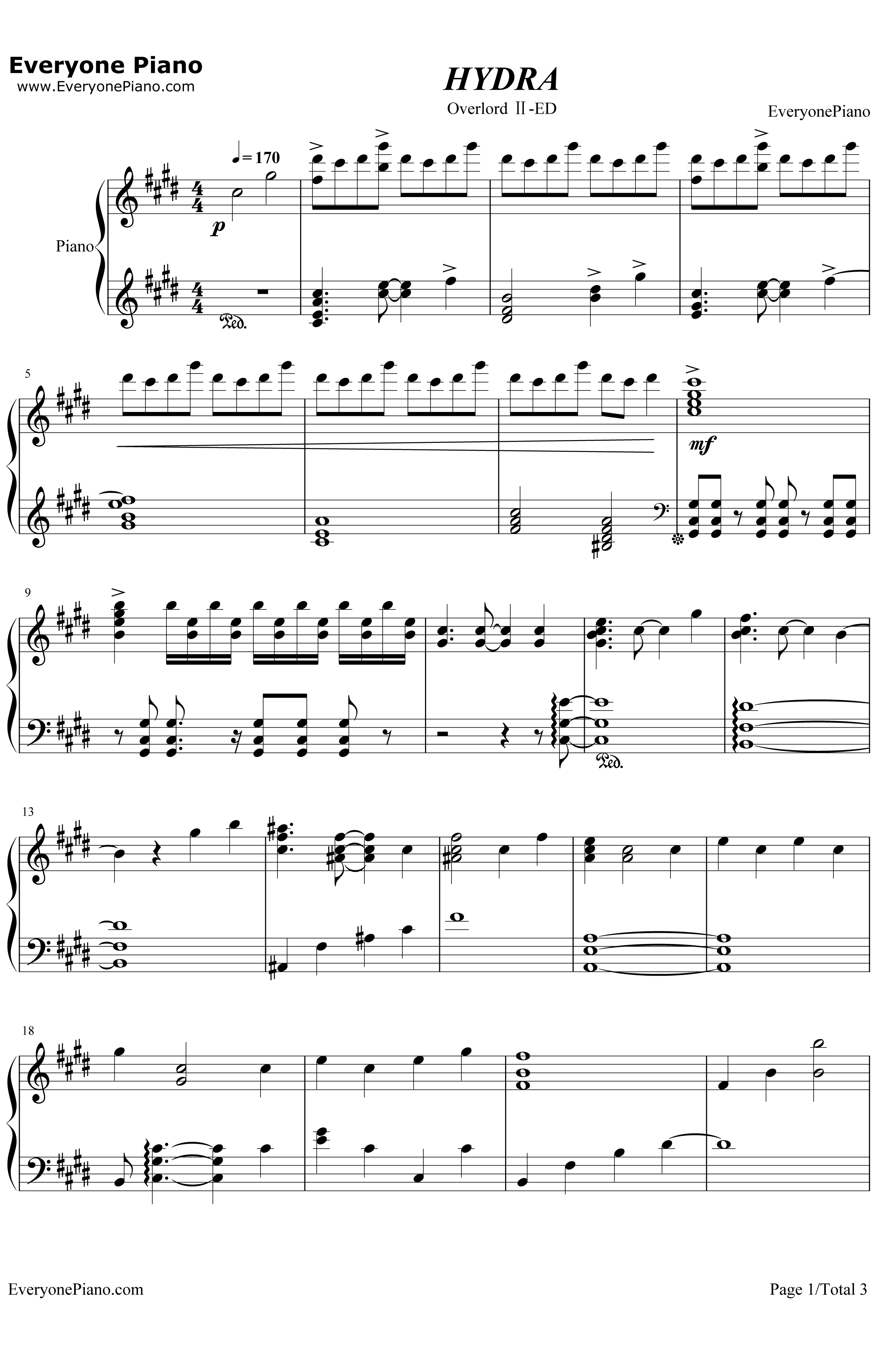 HYDRA钢琴谱-MYTH&ROID-OVERLORDⅡ片尾曲1