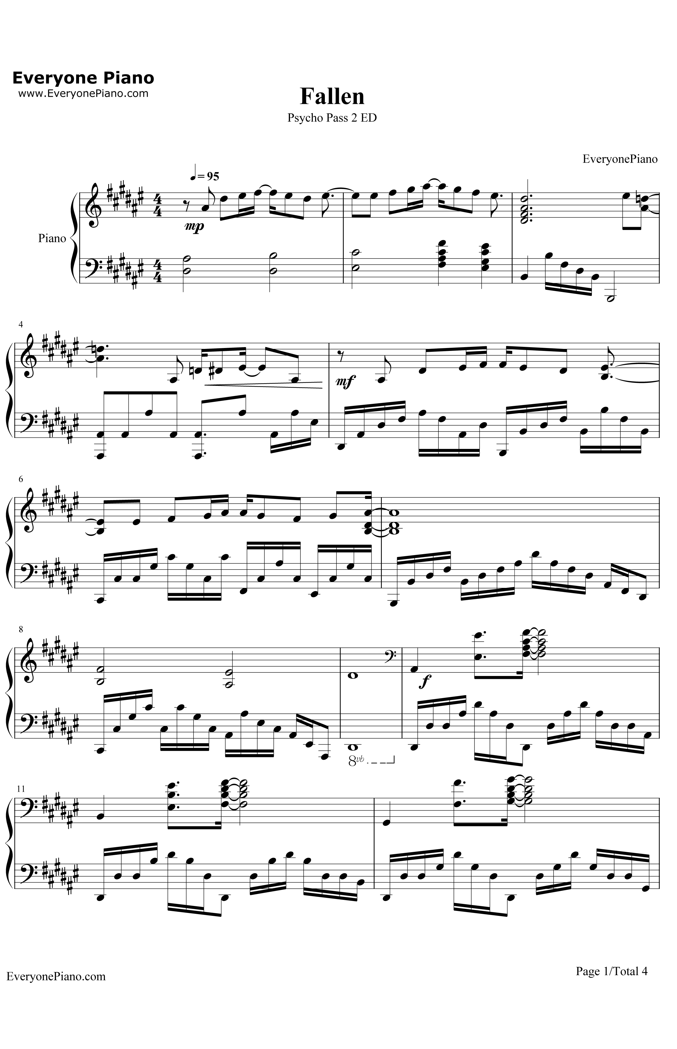 Fallen钢琴谱-EGOIST-PSYCHO-PASS心理测量者2ED1