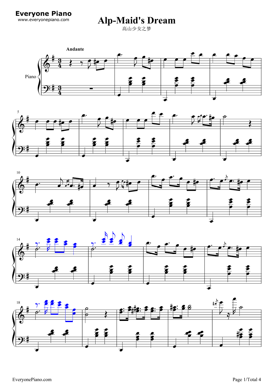 高山少女之梦钢琴谱-拉毕斯基1