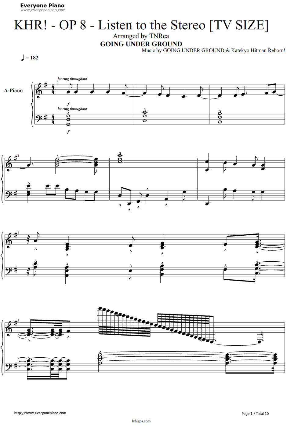 LISTEN TO THE STEREO!!钢琴谱-GOINGUNDERGROUND-家庭教师ヒットマンREBORN!OP81