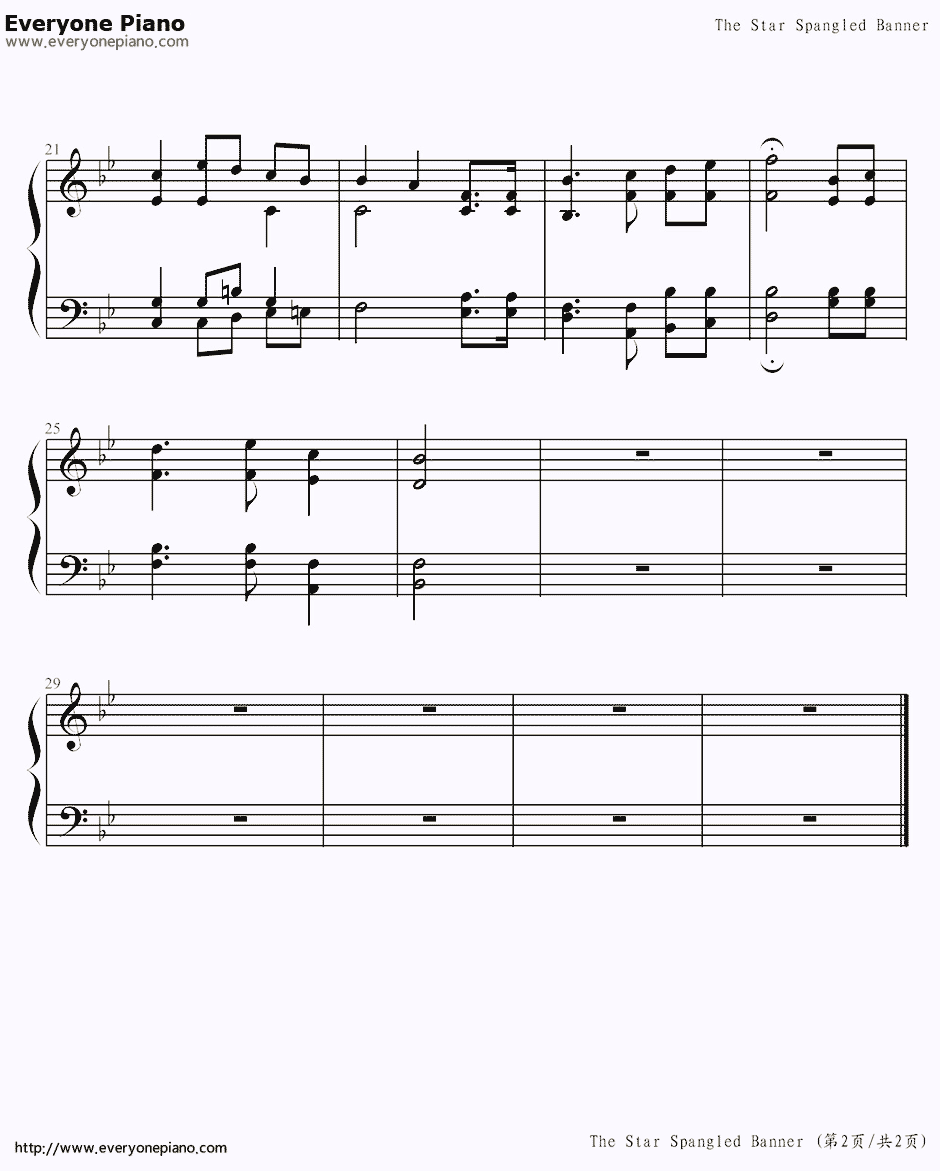 星条旗钢琴谱-约翰·斯塔福德·史密斯-美国国歌2