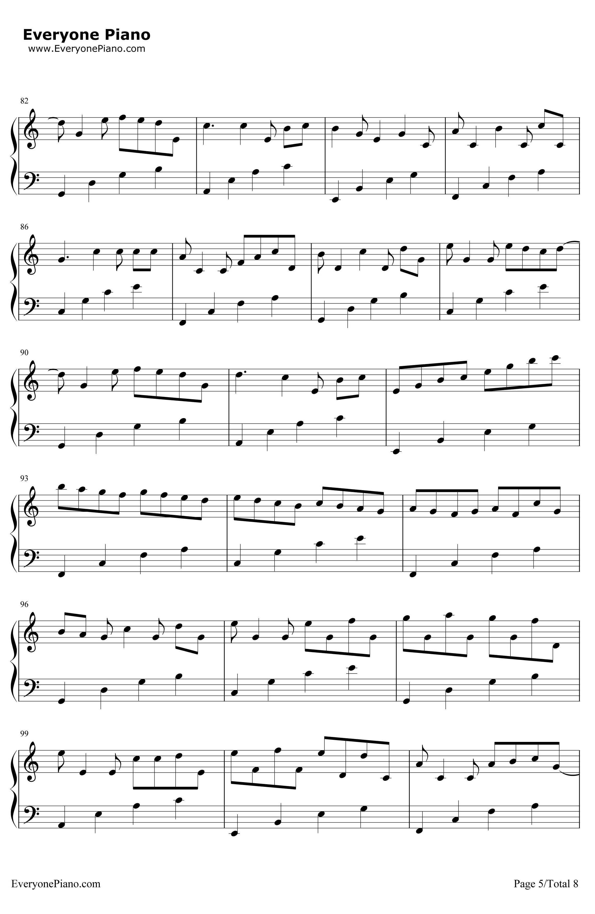 卡农C大调最简版钢琴谱-帕赫贝尔5