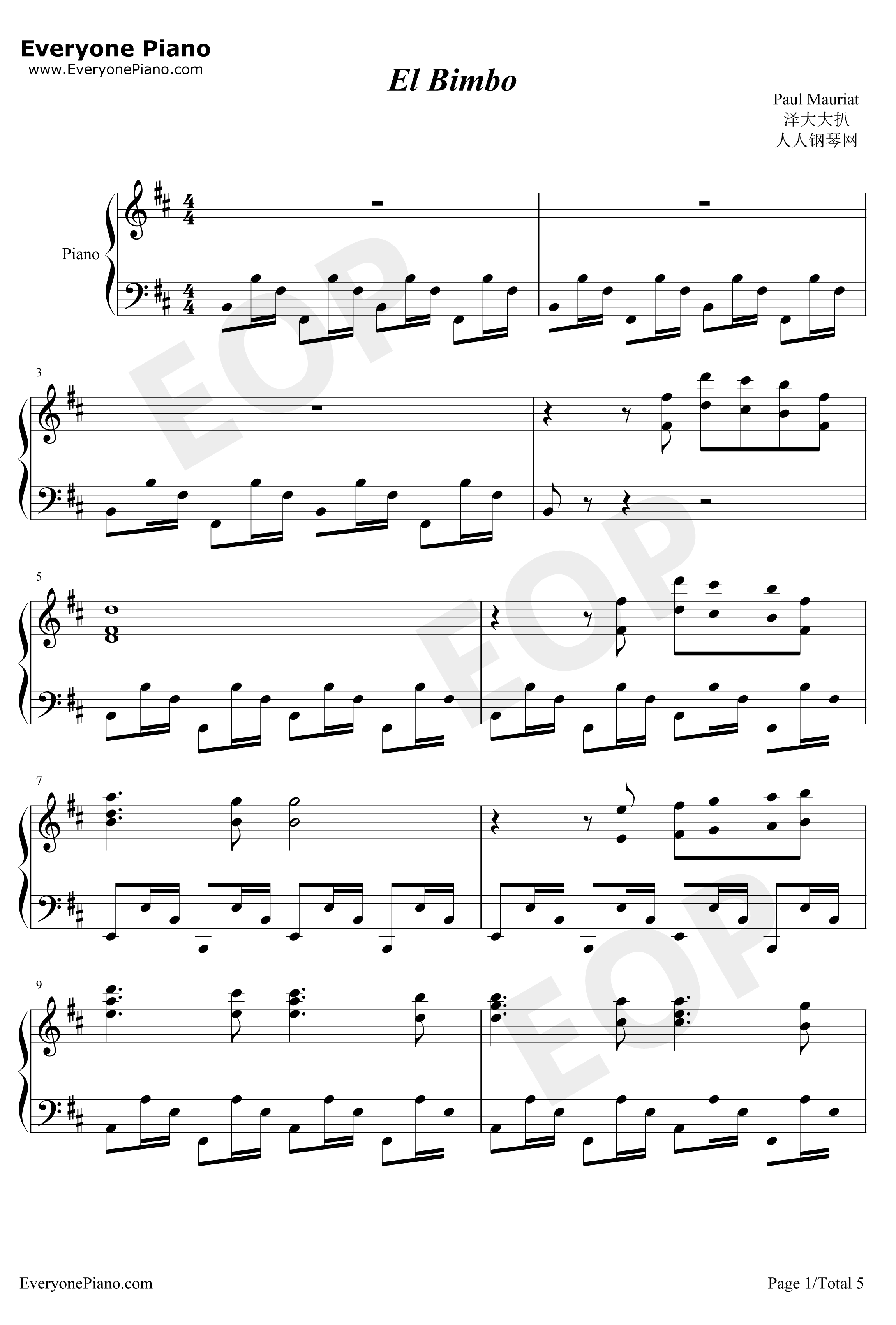 El Bimbo钢琴谱-PaulMauriat1