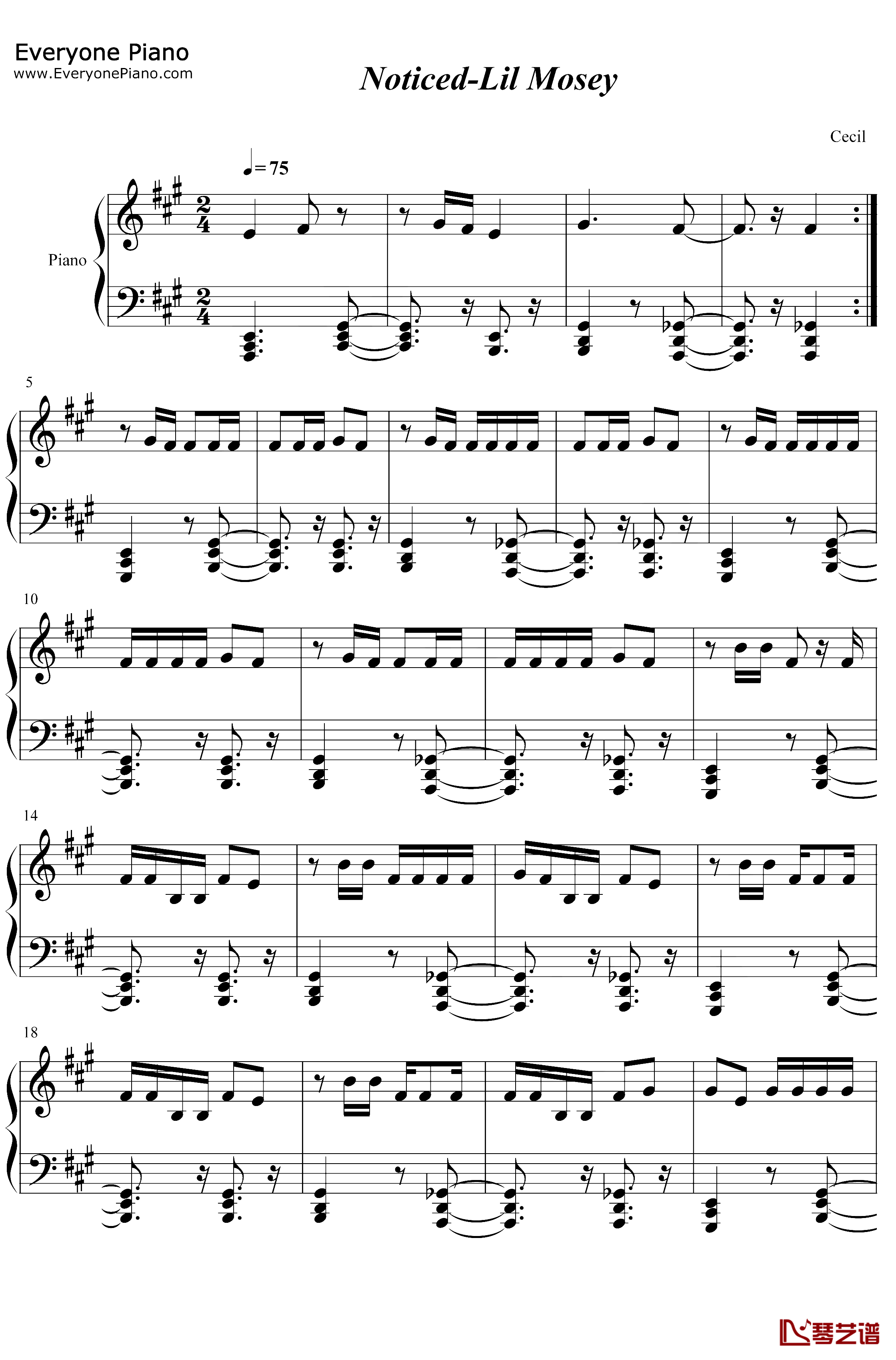 Noticed钢琴谱-Lil Mosey1