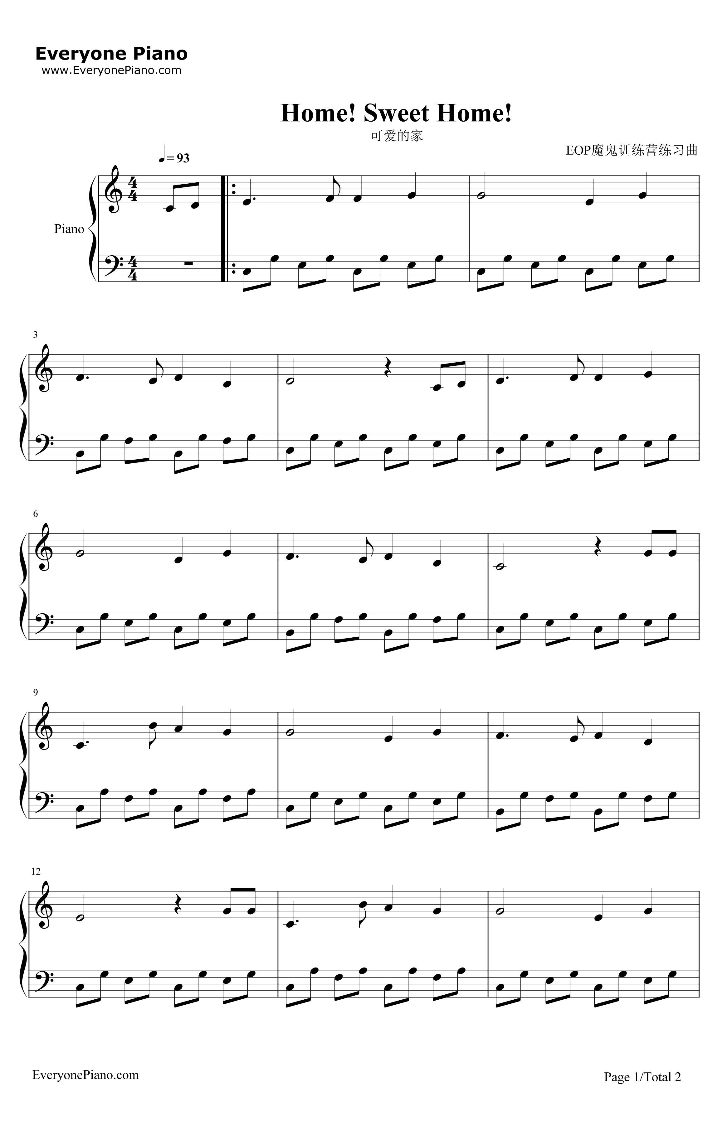 可爱的家钢琴谱-毕肖普-苏格兰民歌1