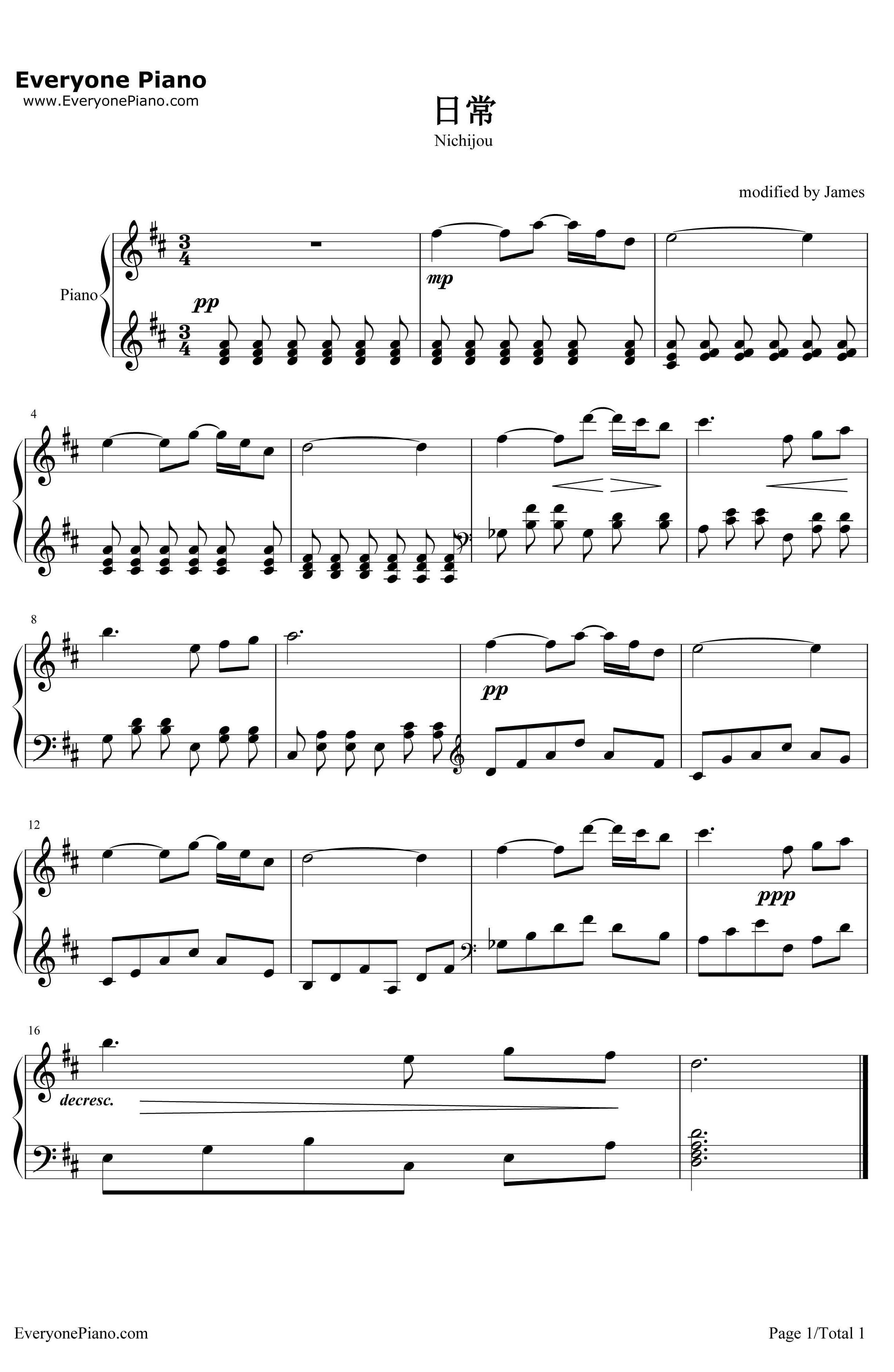 NichijouOST钢琴谱-野见佑二-动画《日常》插曲1