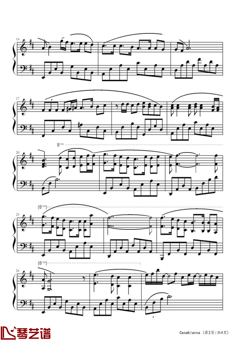 卡萨布兰卡钢琴谱-贝特·希金斯-电影《卡萨布兰卡》主题曲2