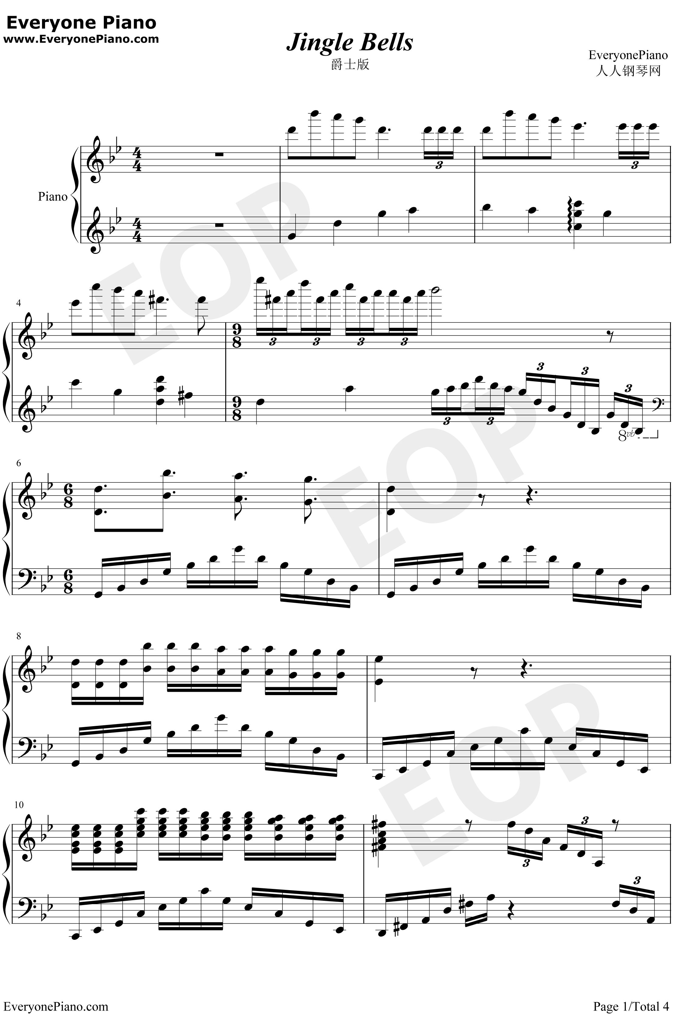 Jingle Bells钢琴谱-JamesLordPierpont-爵士版1