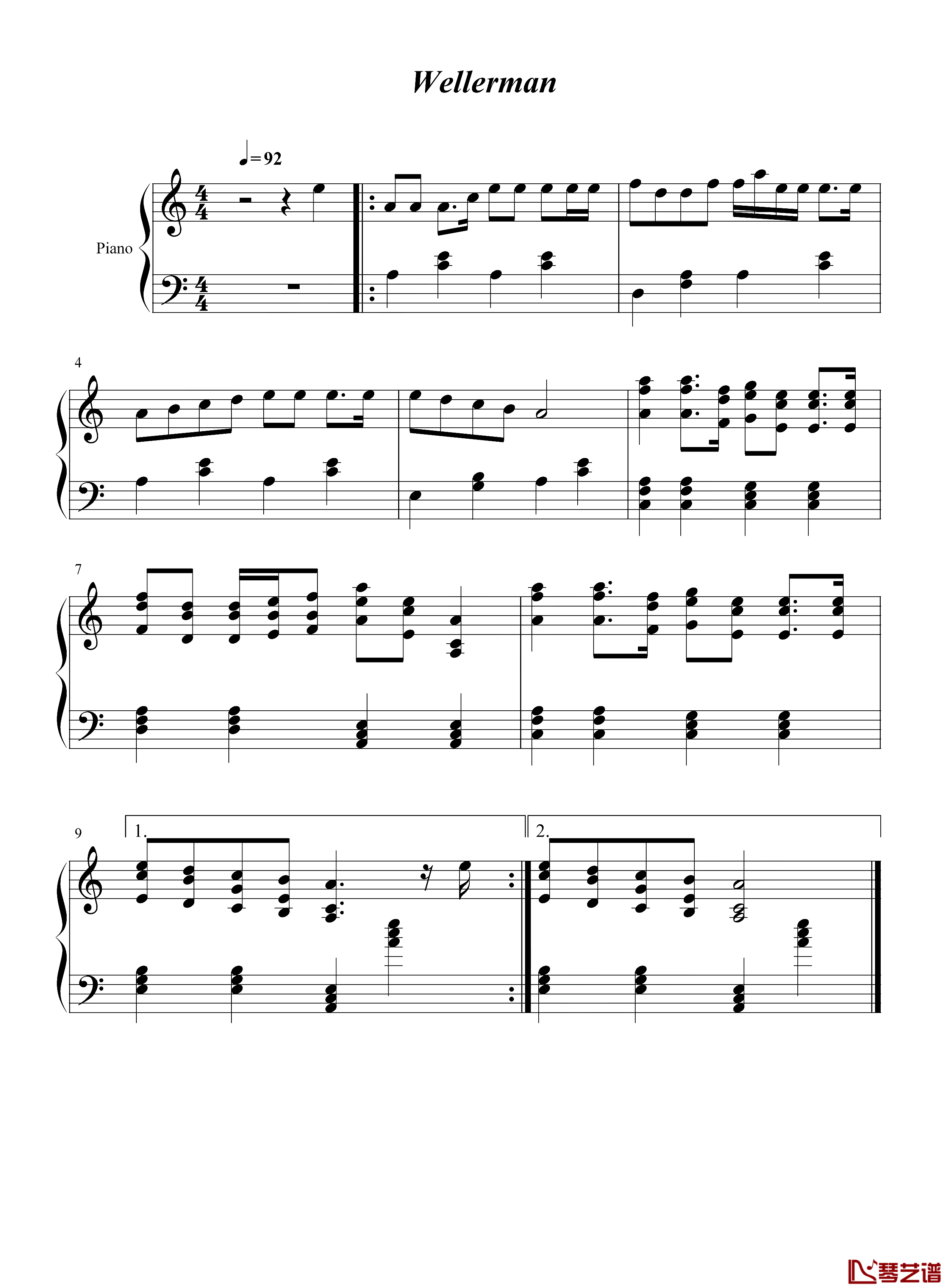 Wellerman钢琴谱-钢琴版-船夫号子-油管5天超百万播放量的神曲1