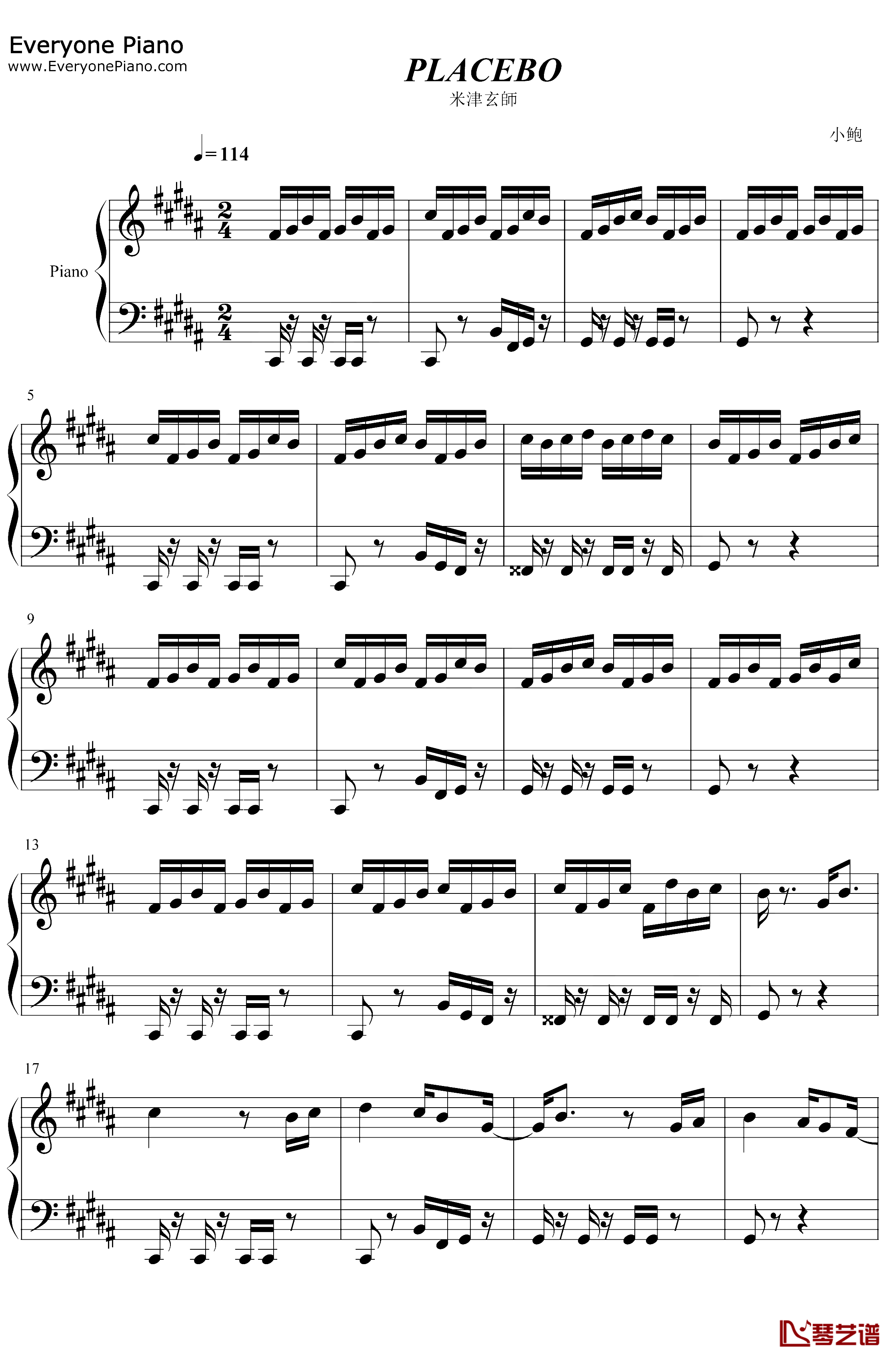PLACEBO钢琴谱-米津玄師野田洋次郎-米津玄师与野田洋次郎的神仙合作1