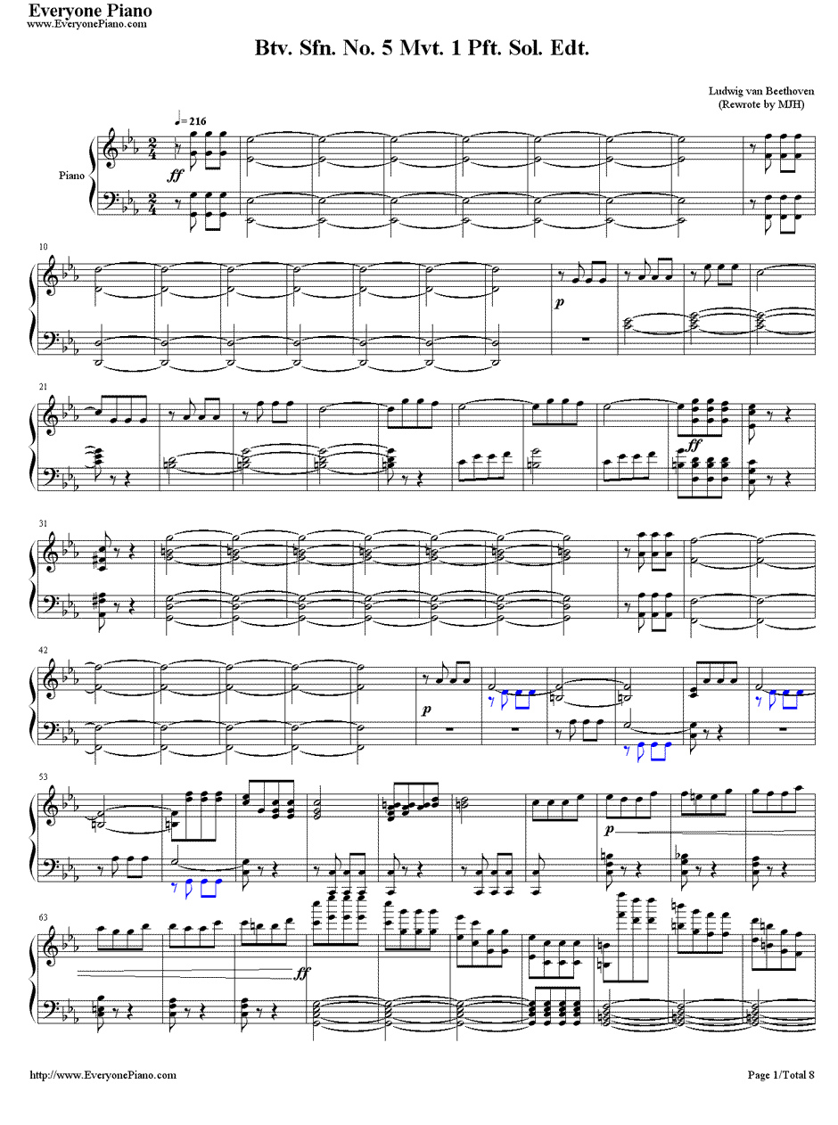 命运交响曲第一乐章钢琴谱-贝多芬1