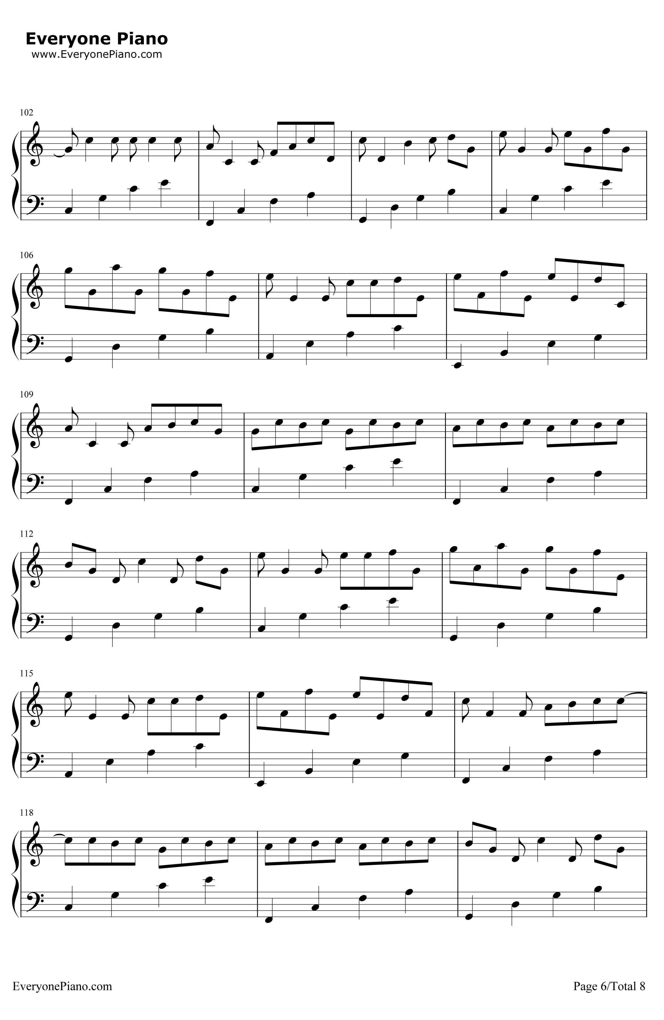 卡农C大调最简版钢琴谱-帕赫贝尔6