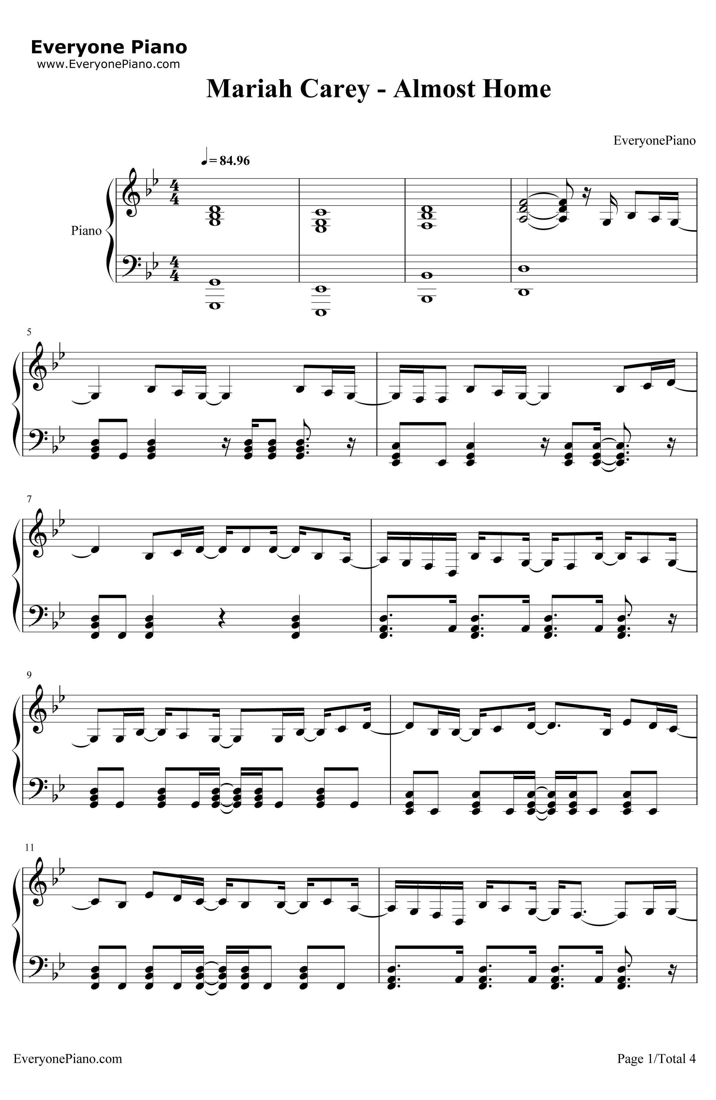 AlmostHome钢琴谱-MariahCarey-MariahCarey-迪斯尼电影《魔境仙踪》主题曲1