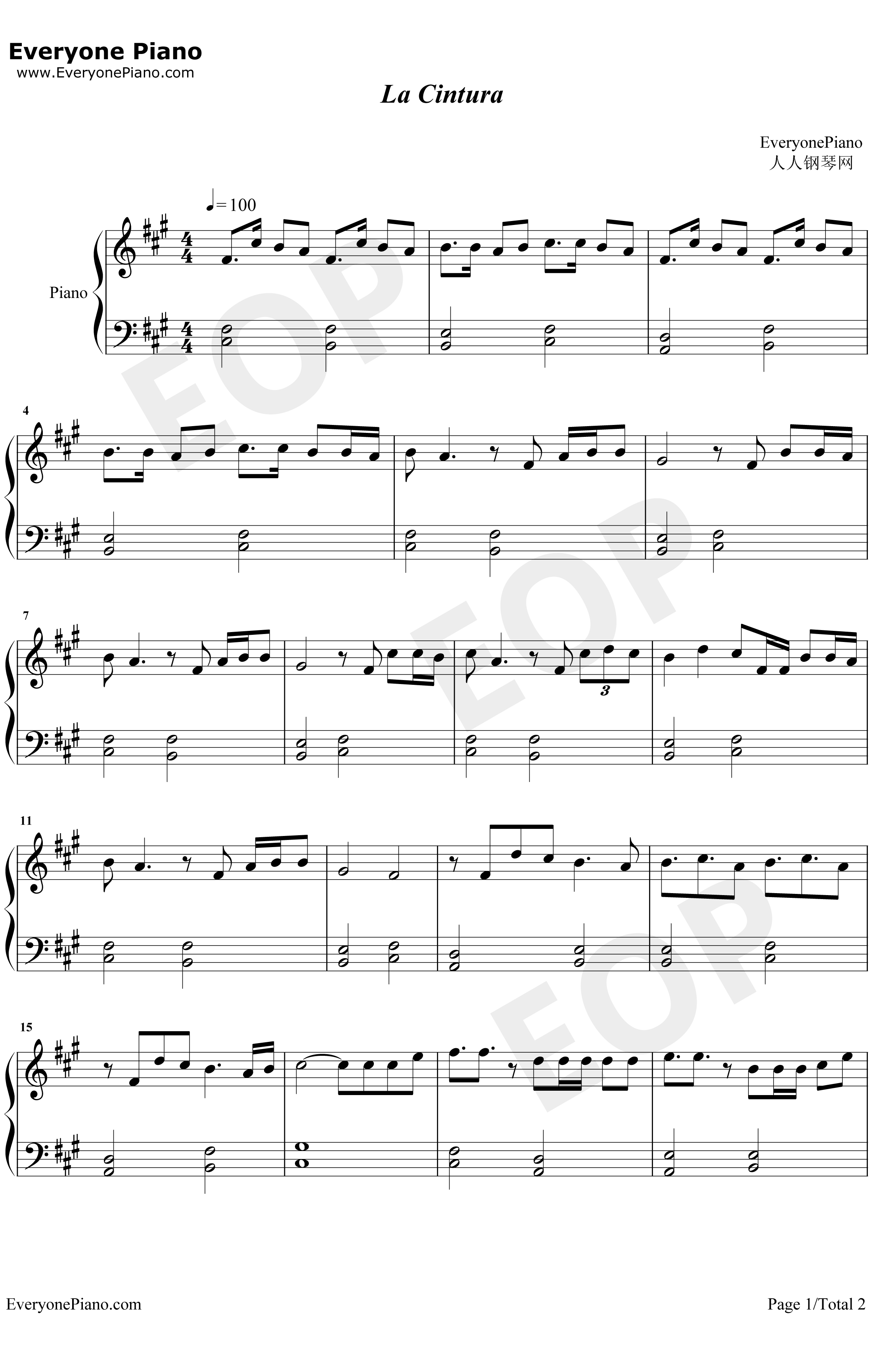 La Cintura钢琴谱-AlvaroSoler1