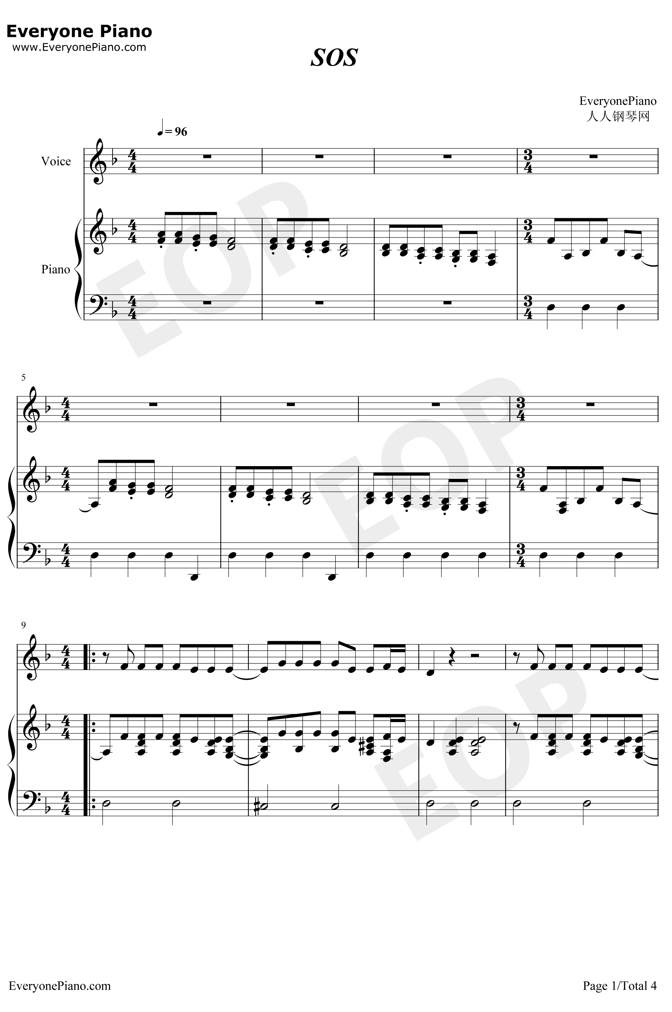 SOS钢琴谱-Cher1
