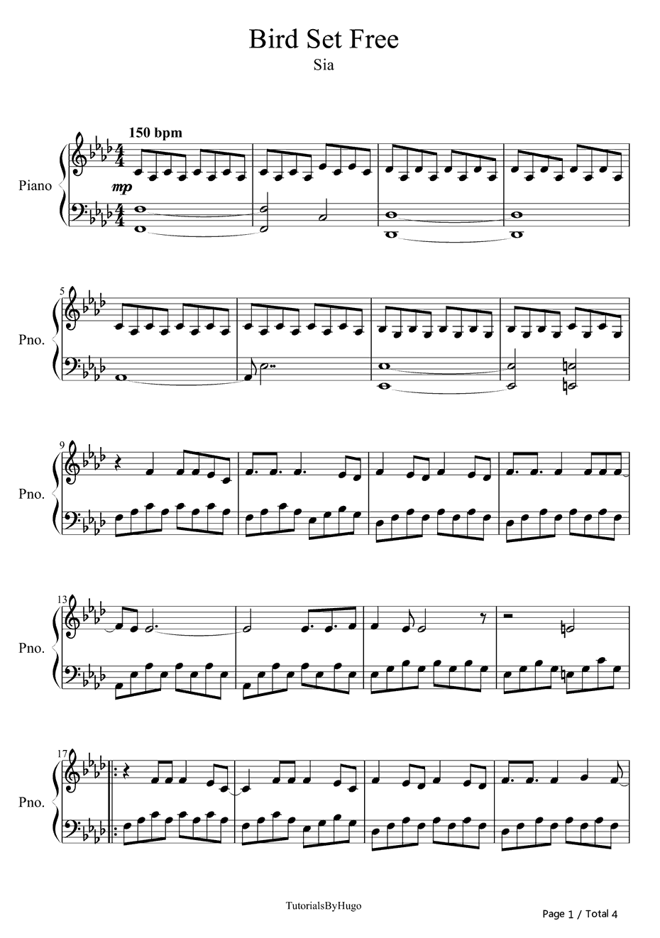 BirdSetFree钢琴谱-SiaFurler1
