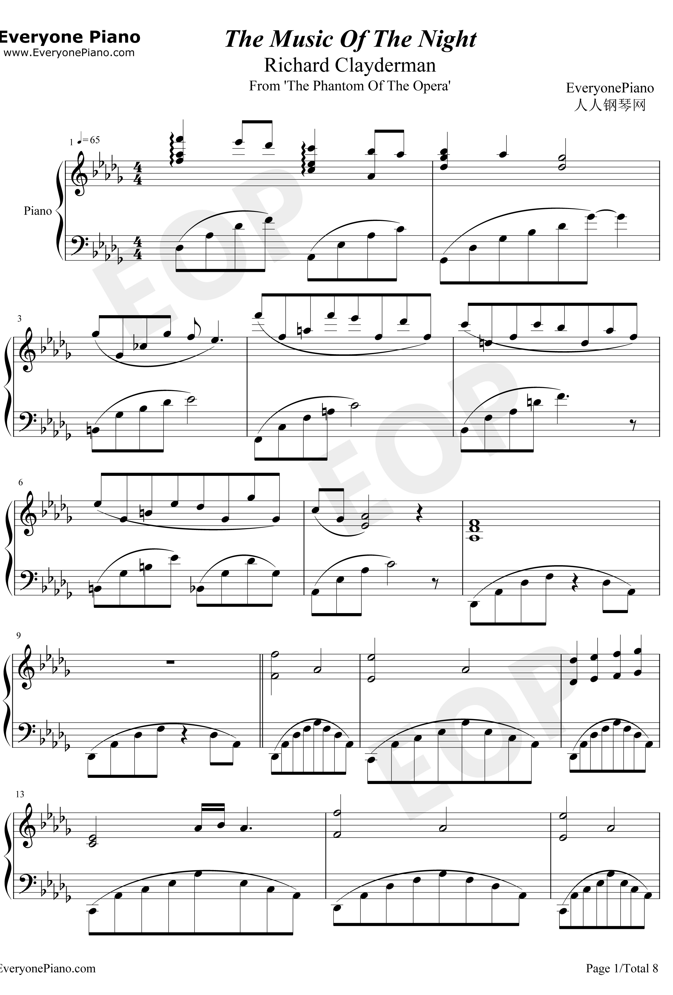 The Music of the Night钢琴谱-AndrewLloydWebber安德鲁·劳埃德·韦伯-歌剧魅影OST1