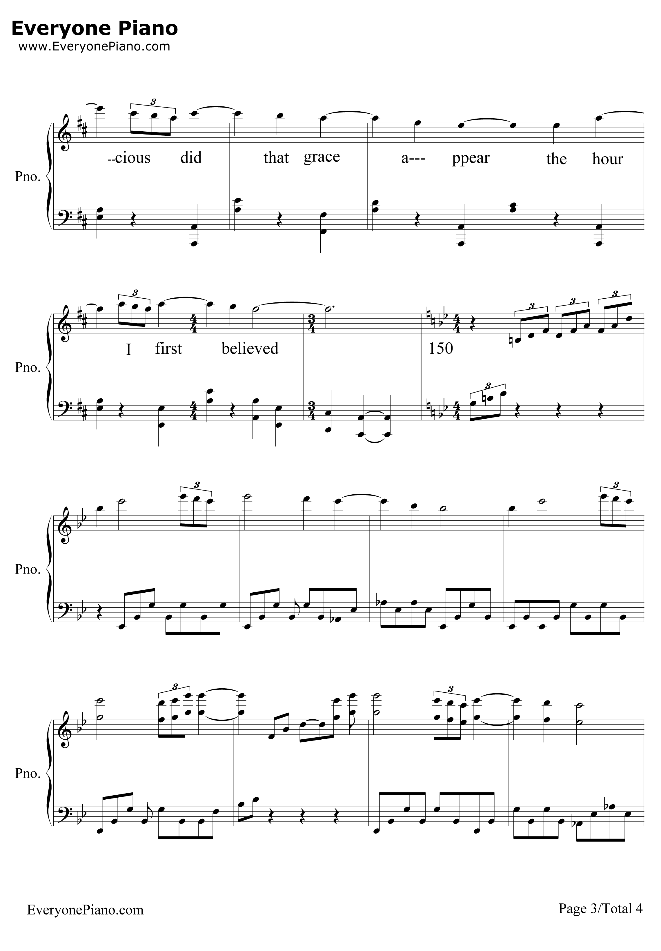 Amazing Grace钢琴谱-约翰·牛顿-奇异恩典3