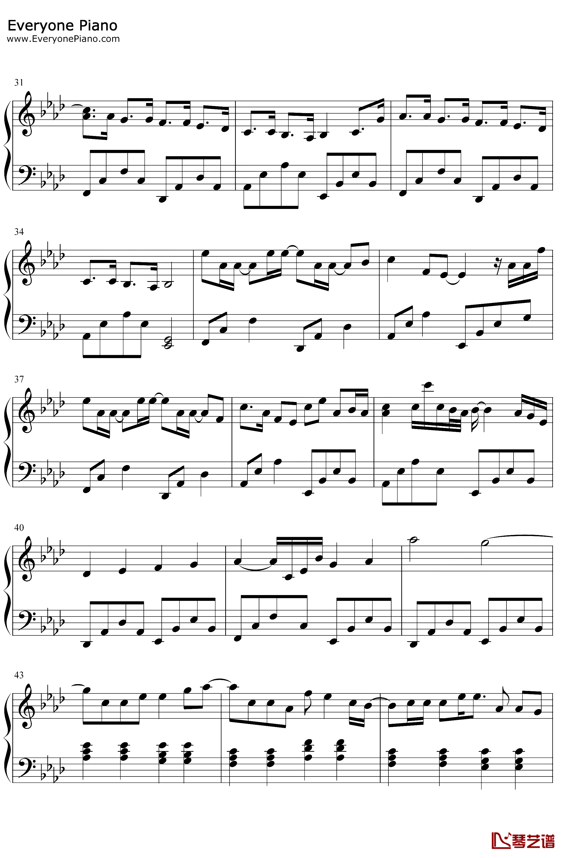 花背后的温柔钢琴谱-官鸿-完美还原版-流星花园插曲3