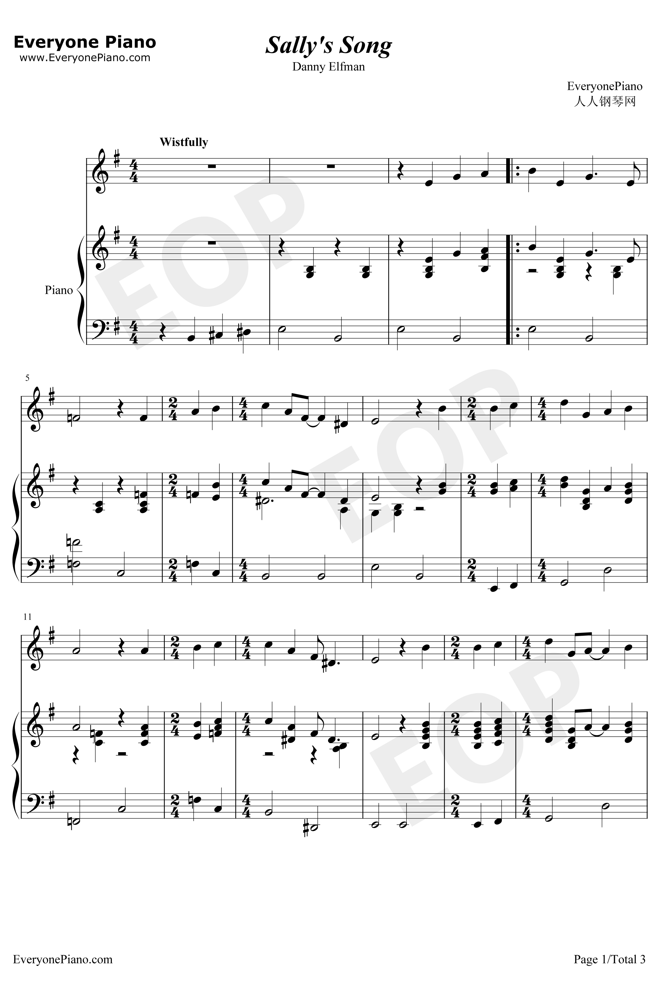 Sally's Song钢琴谱-DannyElfman-圣诞夜惊魂OST1