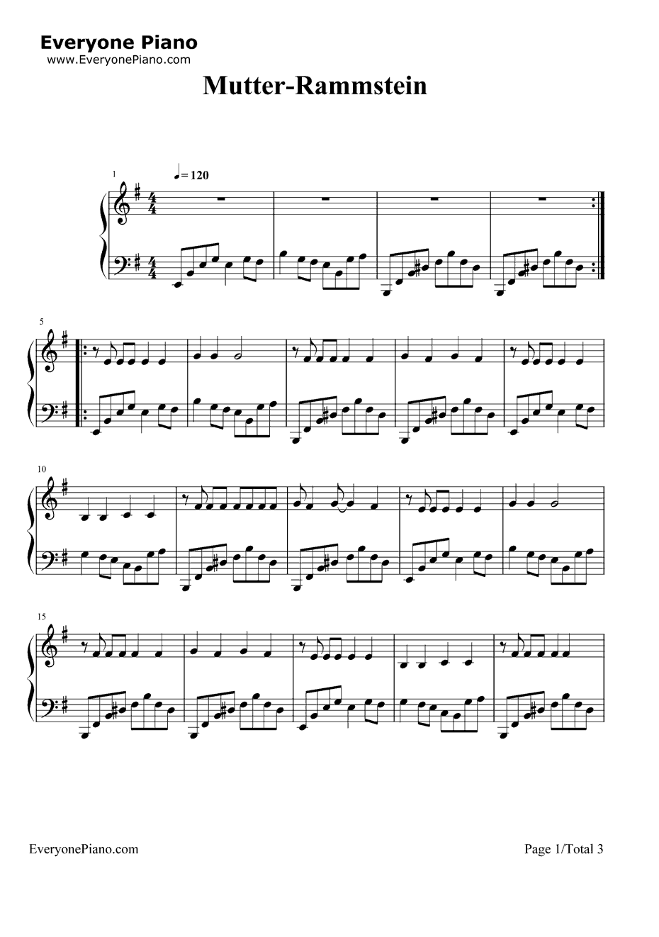 Mutter钢琴谱-Rammstein1