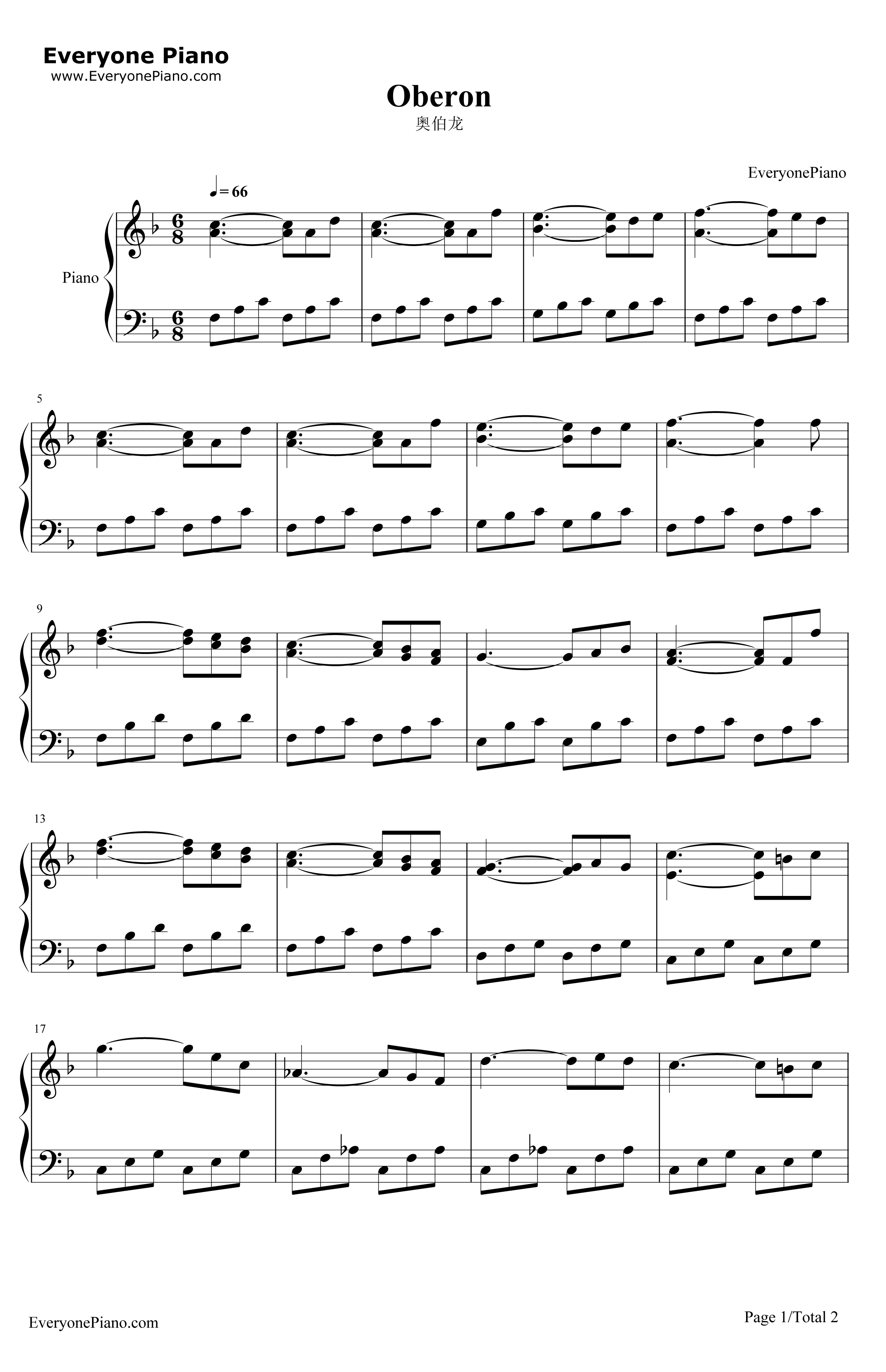 奥伯龙钢琴谱-卡尔•玛利亚•冯•韦伯1