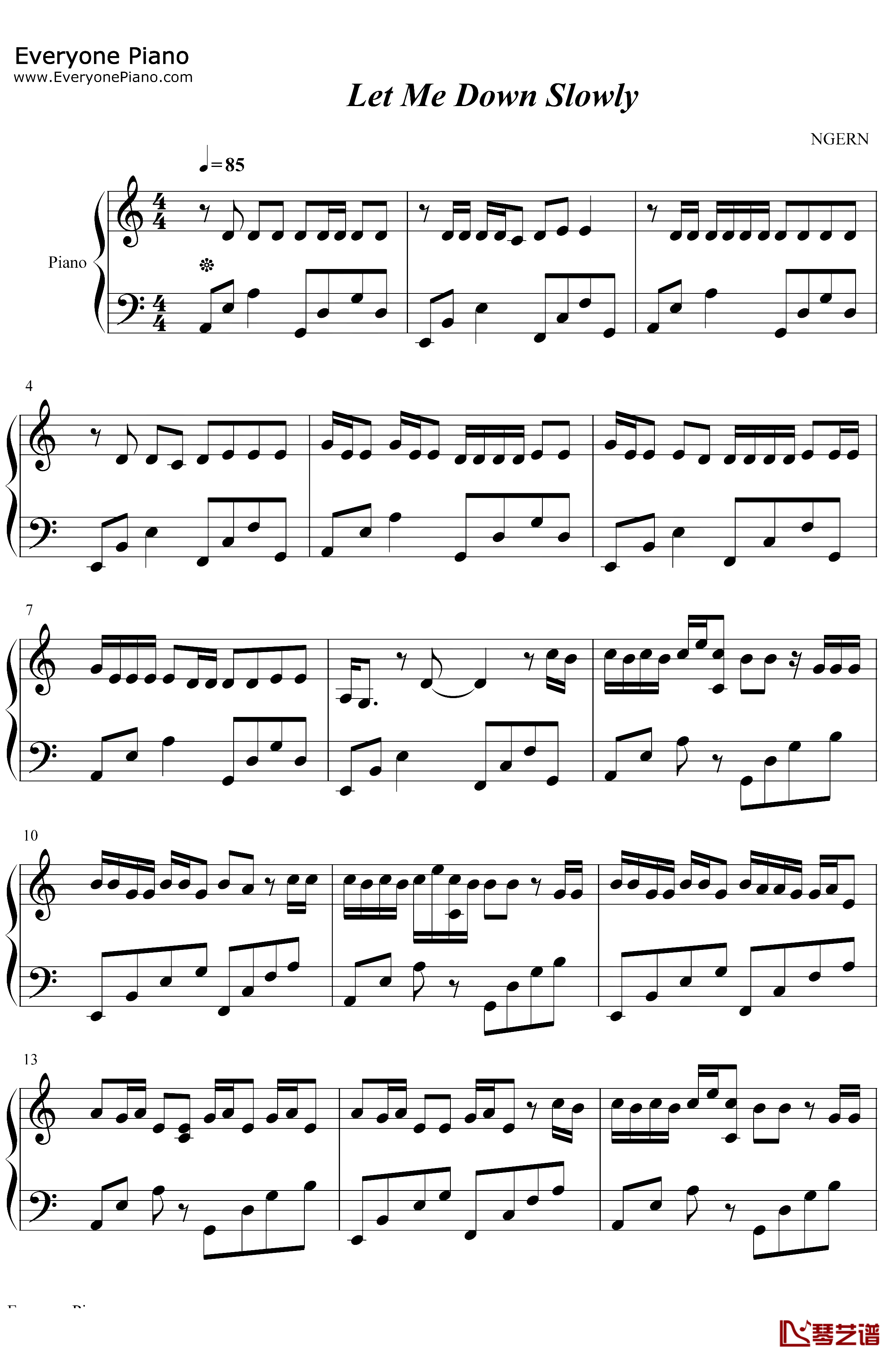 Let Me Down Slowly钢琴谱-AlecBenjamin AlessiaCara-C调简单版-国外音乐榜排名第一的治愈歌曲1