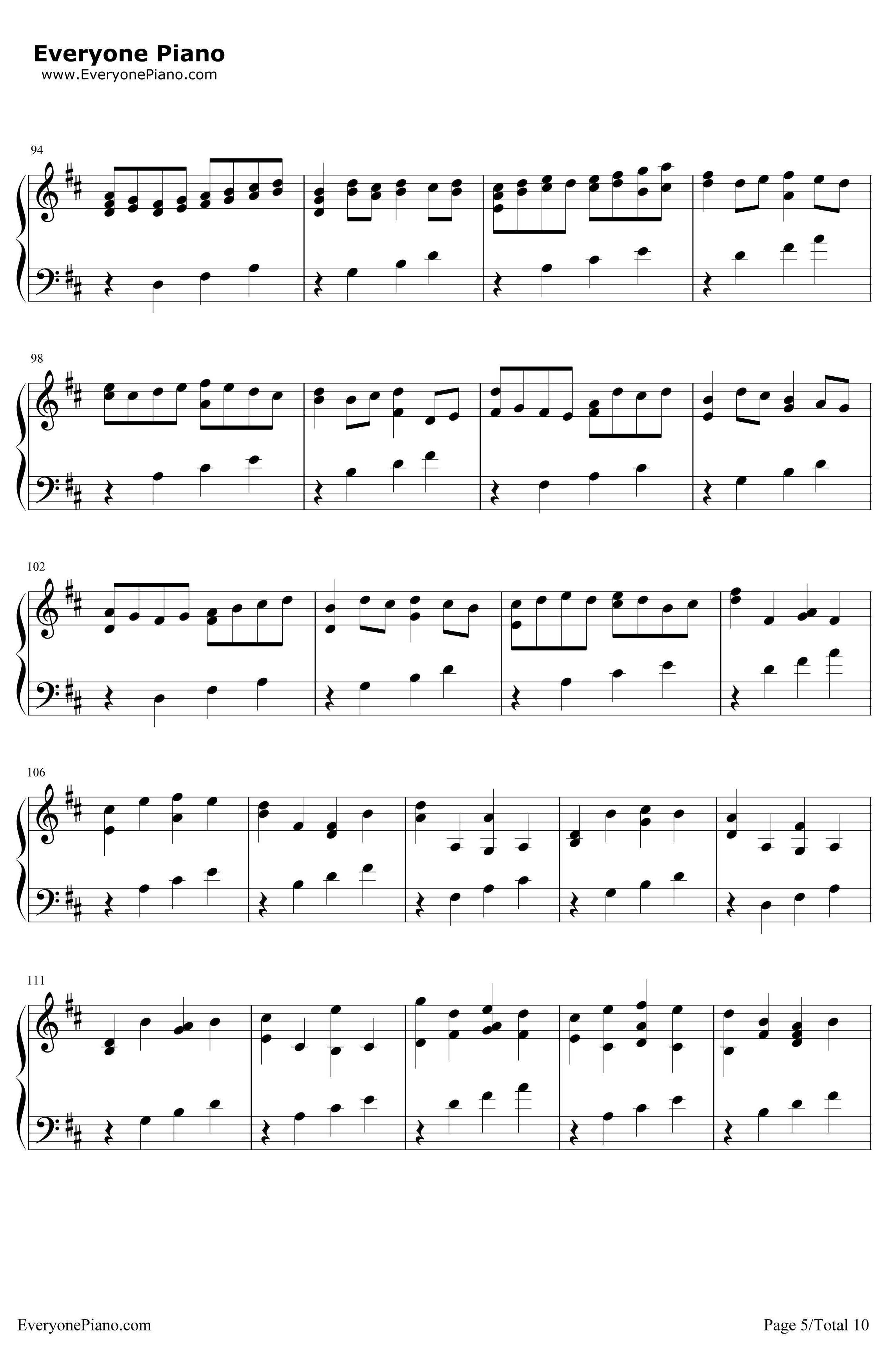 D大调卡农原版钢琴谱-约翰·帕赫贝尔5