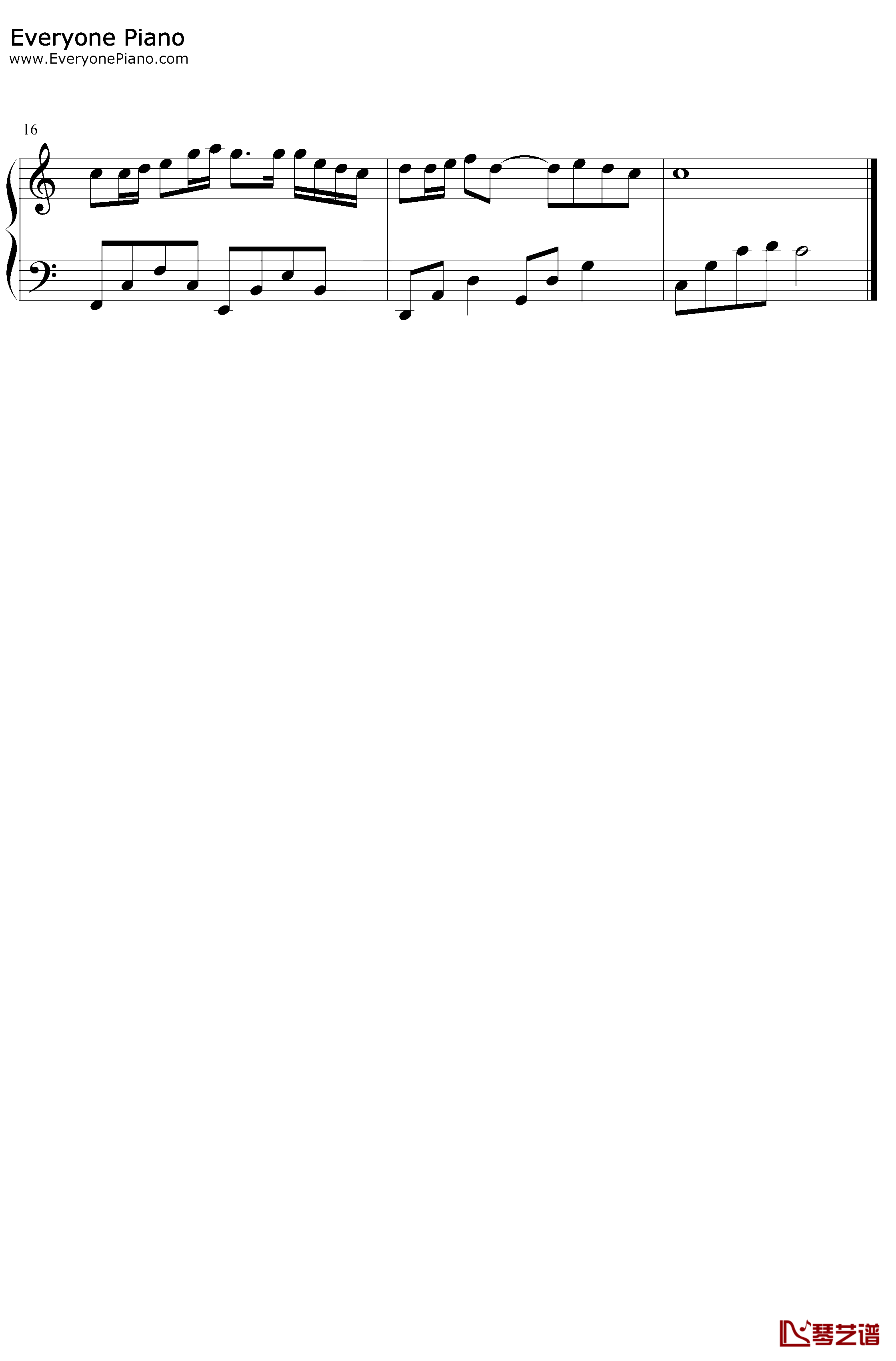 看月亮爬上来钢琴谱-张杰-C调简单版2