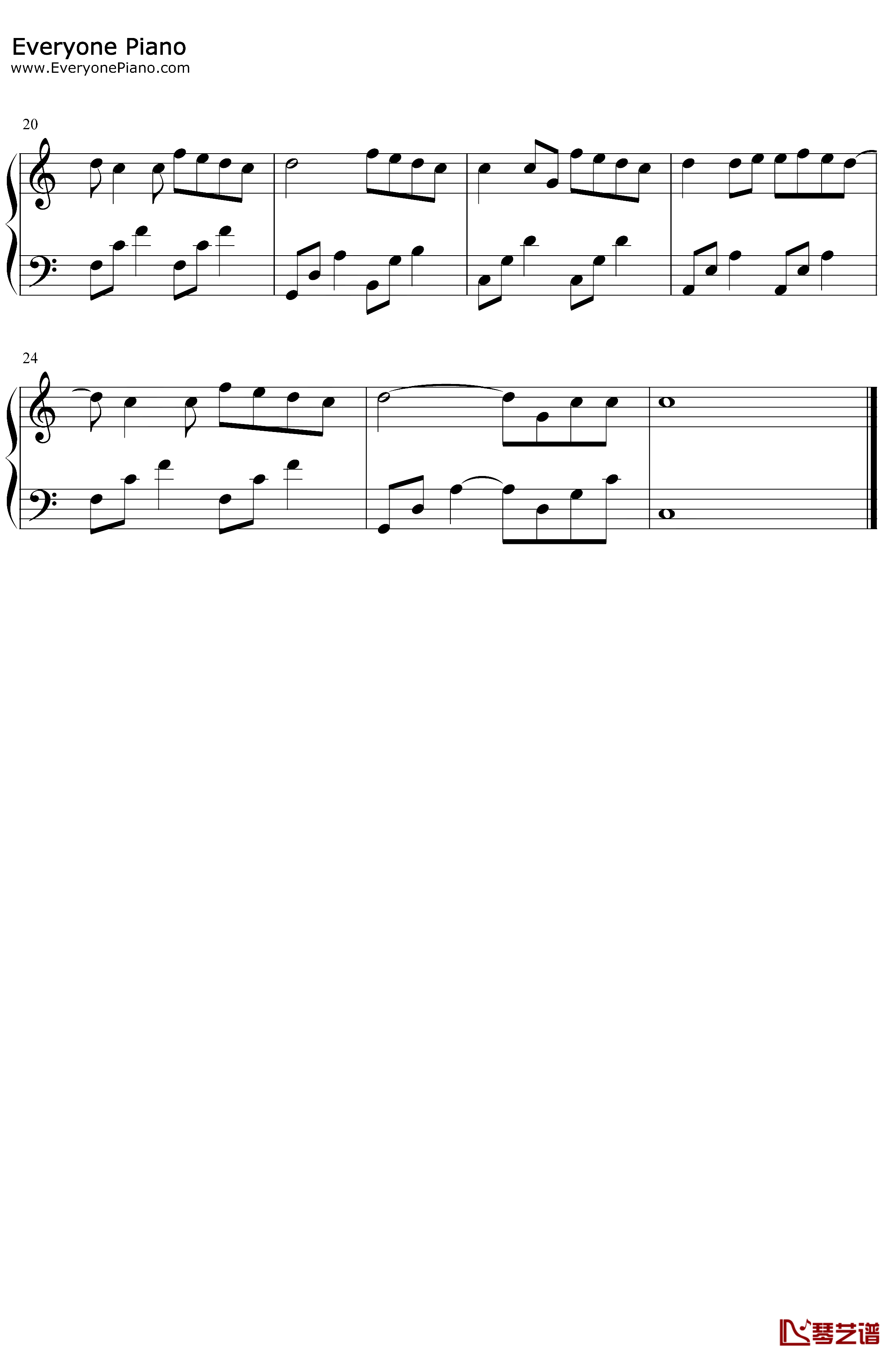 六月的雨钢琴谱-胡歌-C调简单版2
