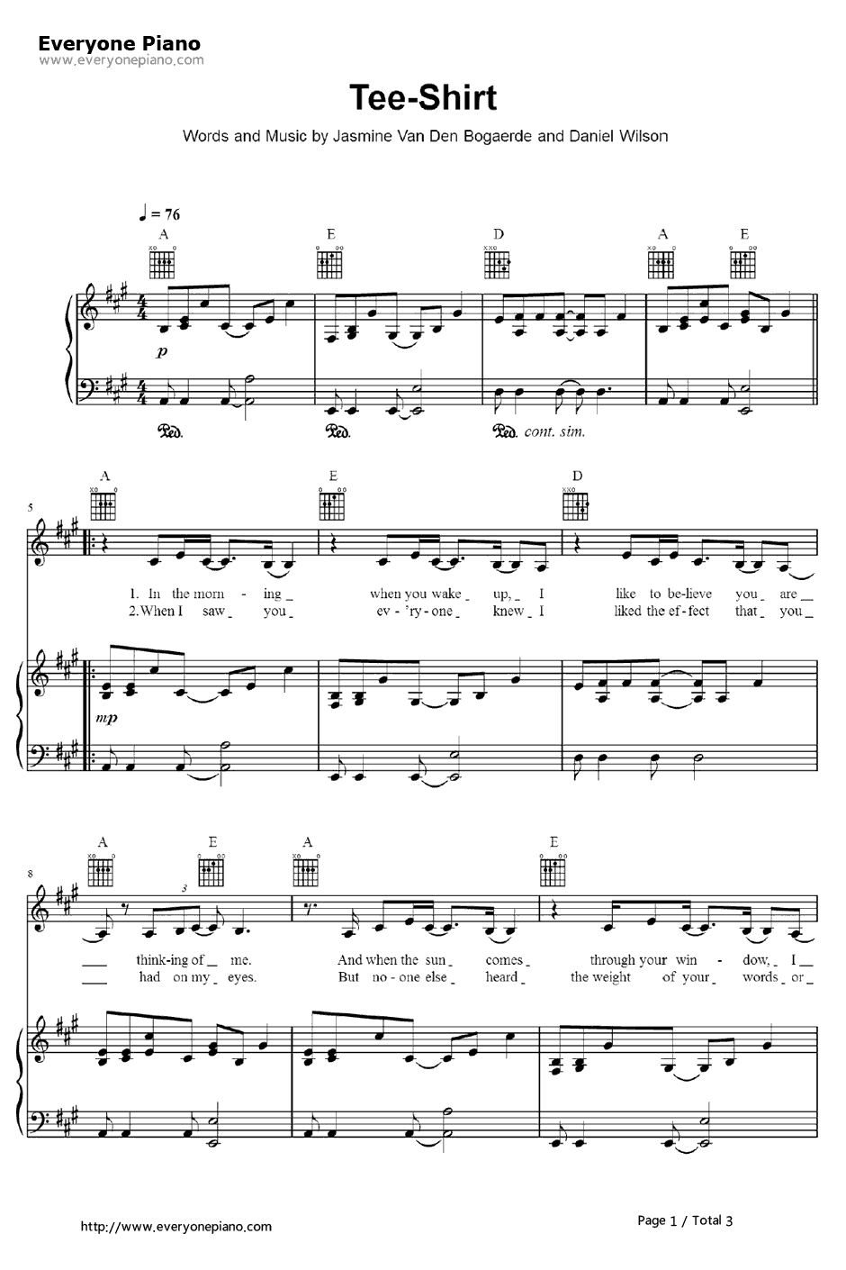 Tee Shirt钢琴谱-Birdy-TheFaultInOurStars主题曲1