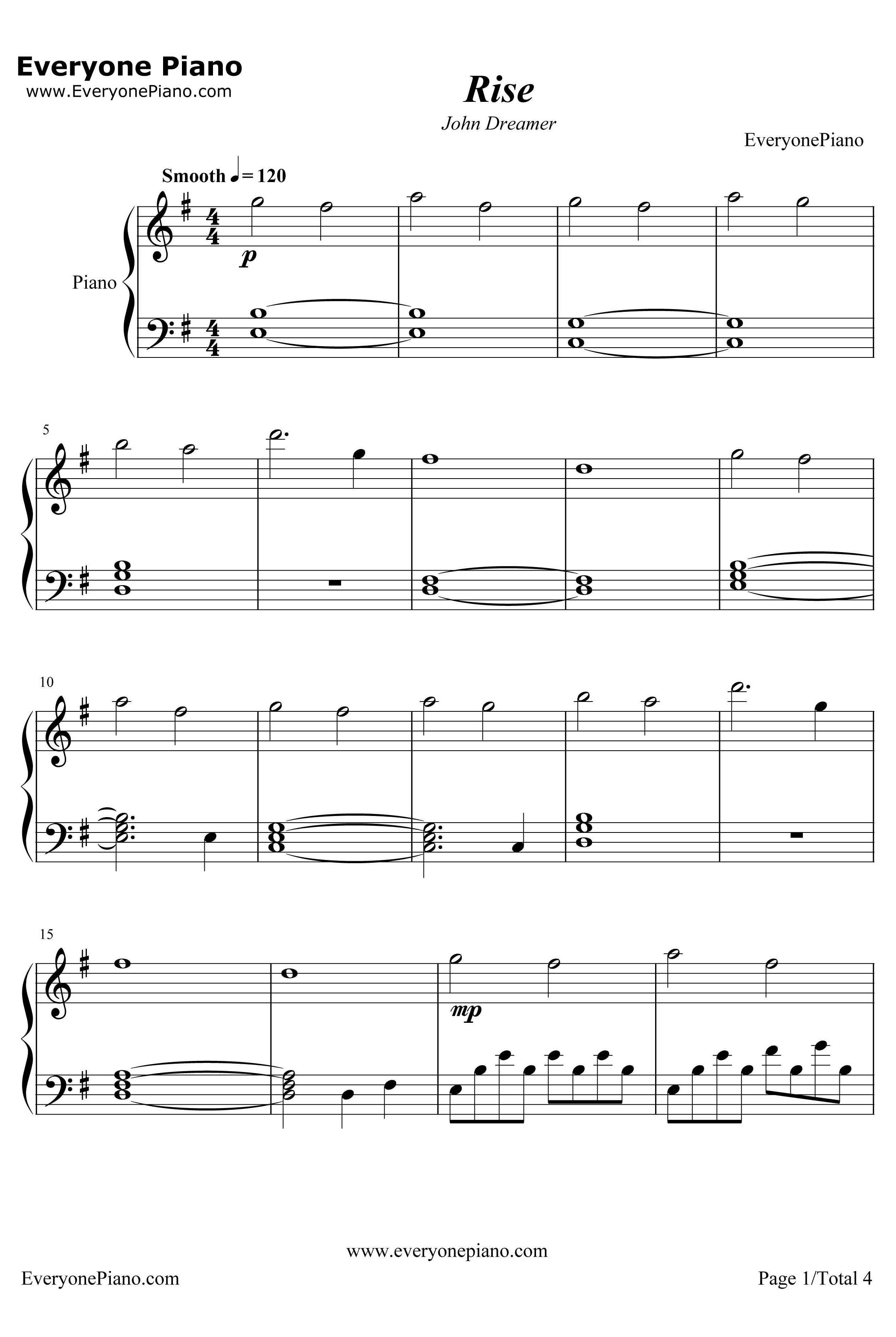 Rise钢琴谱-JohnDreamer-刺客信条3背景音乐1