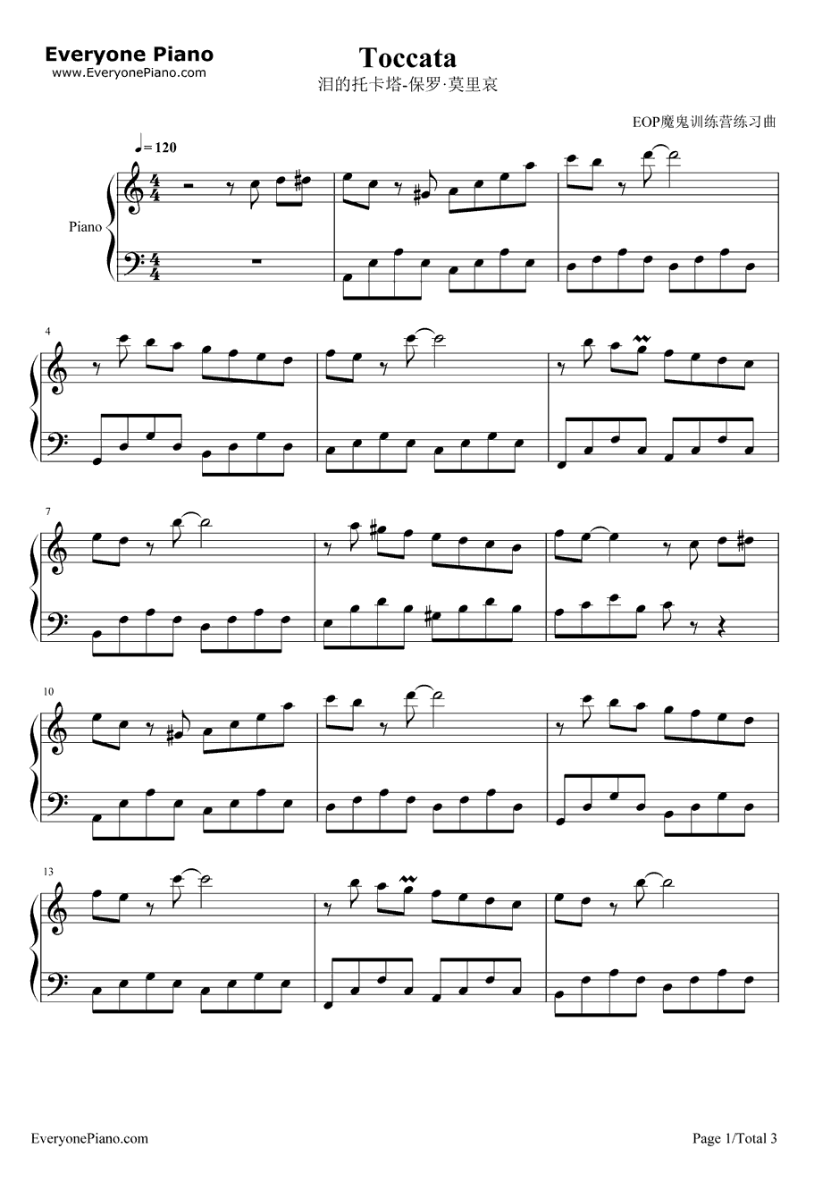 泪的托卡塔钢琴谱-保罗·莫里哀PaulMauriat-Toccata1