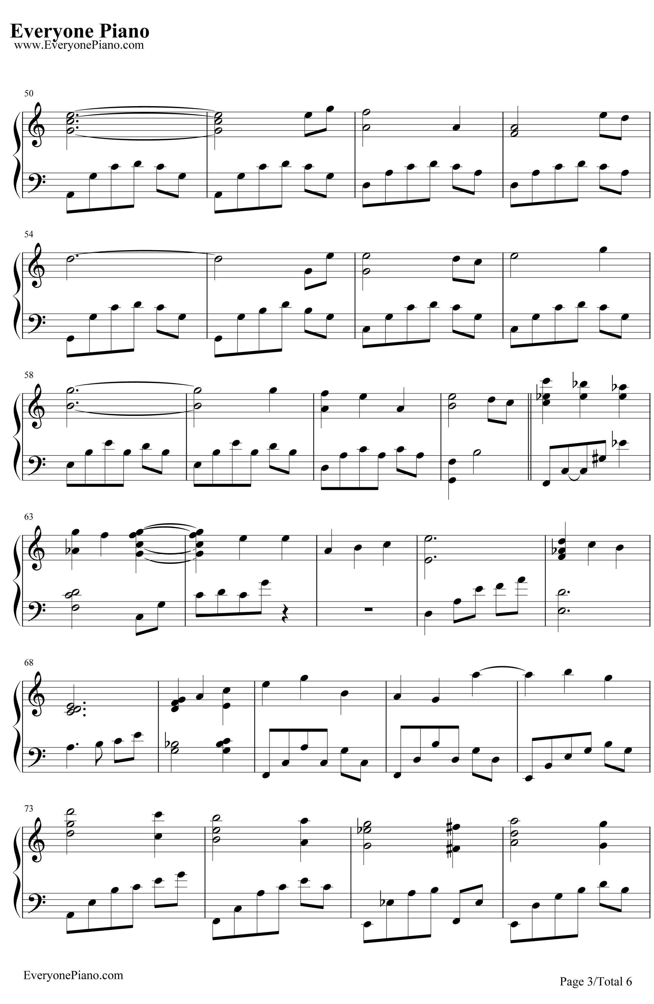 世界的约定钢琴谱-倍赏千恵子-《哈尔的移动城堡》主题曲3