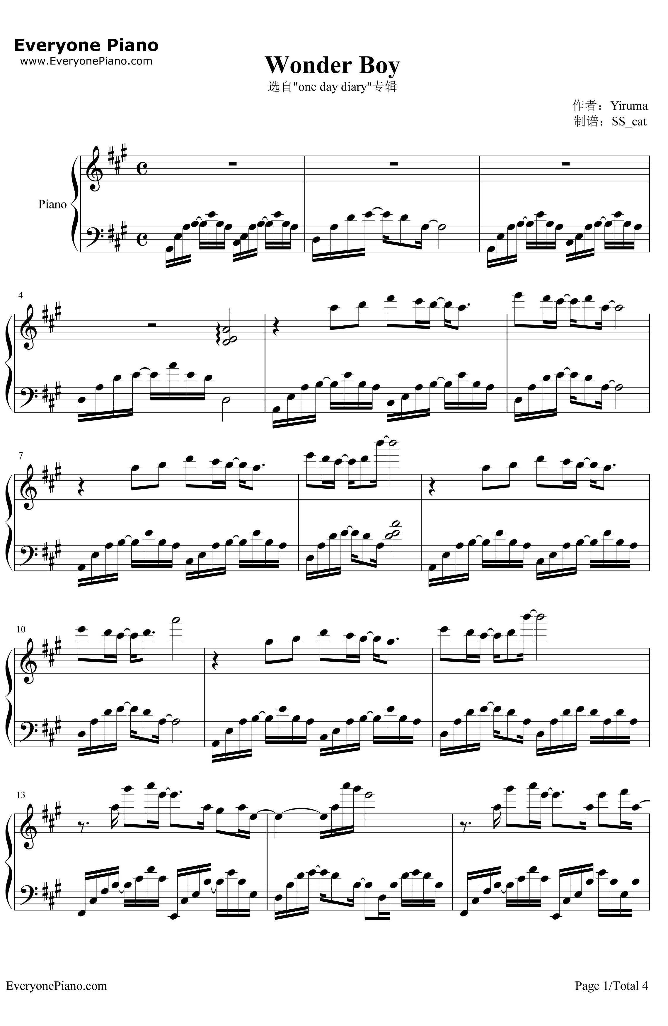 Wonder Boy钢琴谱-Yiruma1