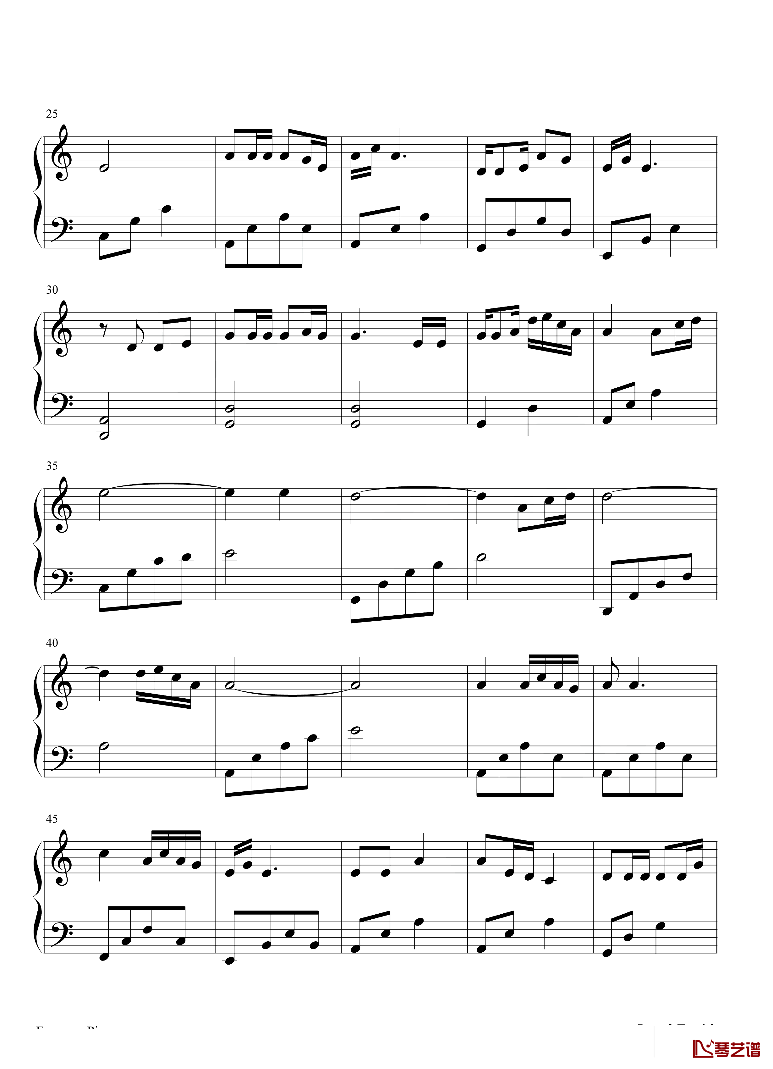 高原蓝钢琴谱-C调简单版-乌兰托娅-想念高原上纯洁的那一朵蓝2